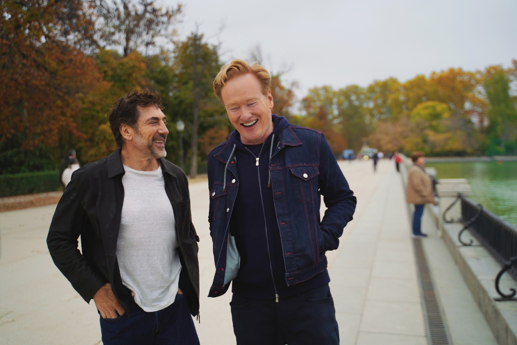 From left to right: Javier Bardem and Conan O'Brien