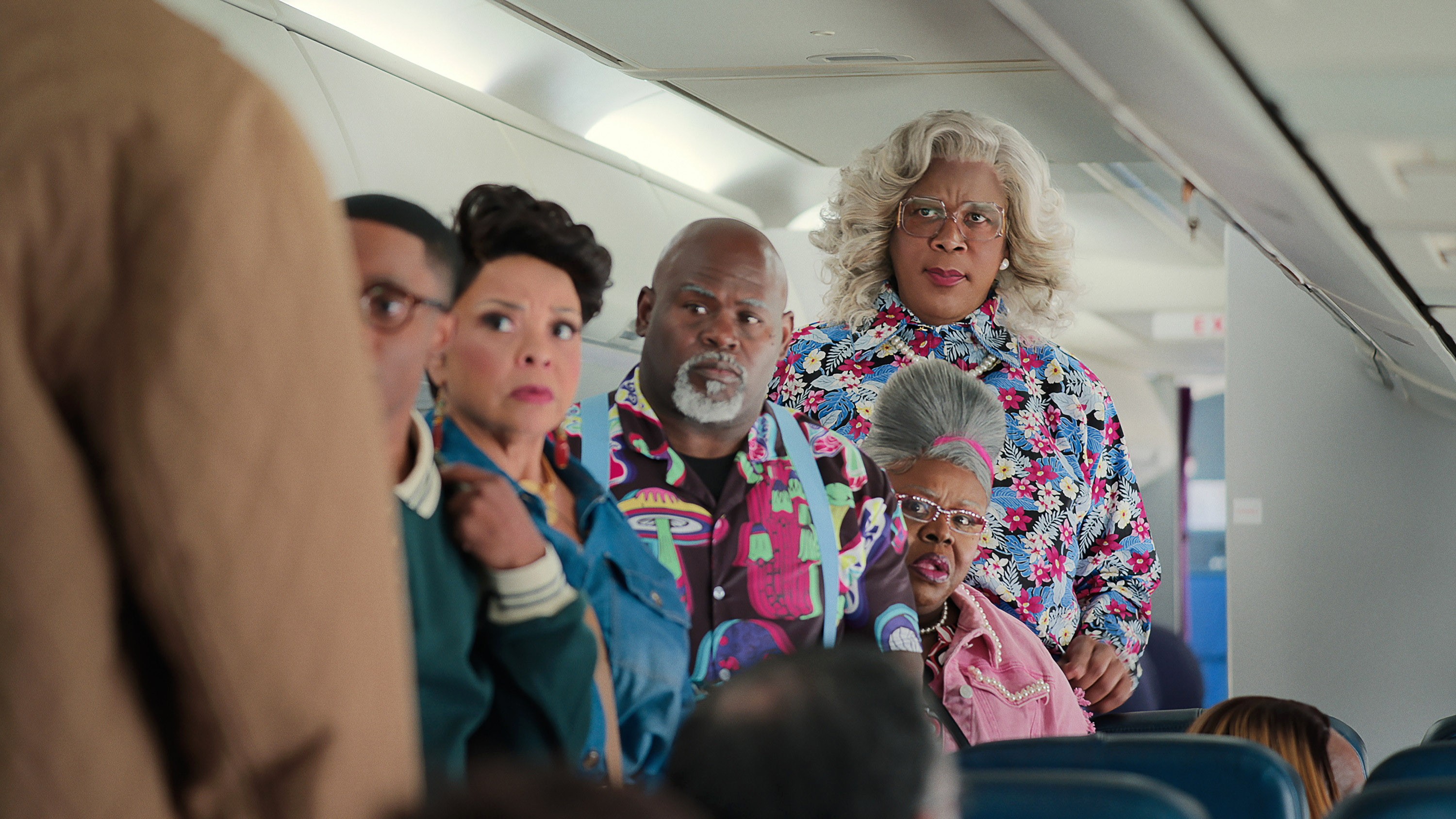 MADEA'S DESTINATION WEDDING, from left: Jermaine Harris (obscured), Tamela Mann, David Mann, Cassi Davis, Tyler Perry, 2025. ph: Quantrell Colbert / © Netflix / Courtesy Everett Collection