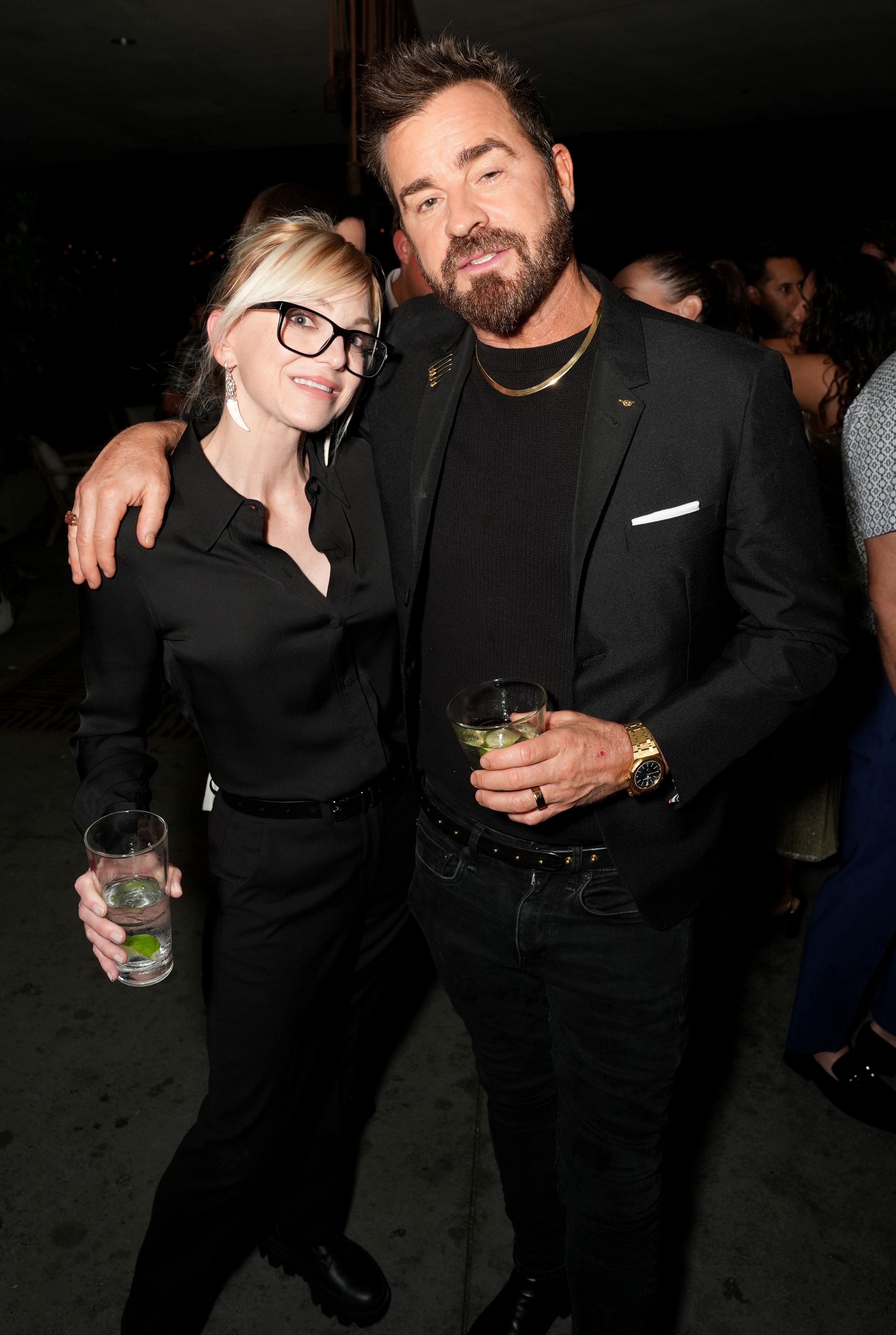 WEST HOLLYWOOD, CALIFORNIA - SEPTEMBER 11: (L-R) Anna Faris and Justin Theroux attend the Gersh 2025 Emmy Party, with Skinbetter Science, at 1 Hotel West Hollywood on September 11, 2025 in West Hollywood, California.  (Photo by Presley Ann/Getty Images for Gersh)