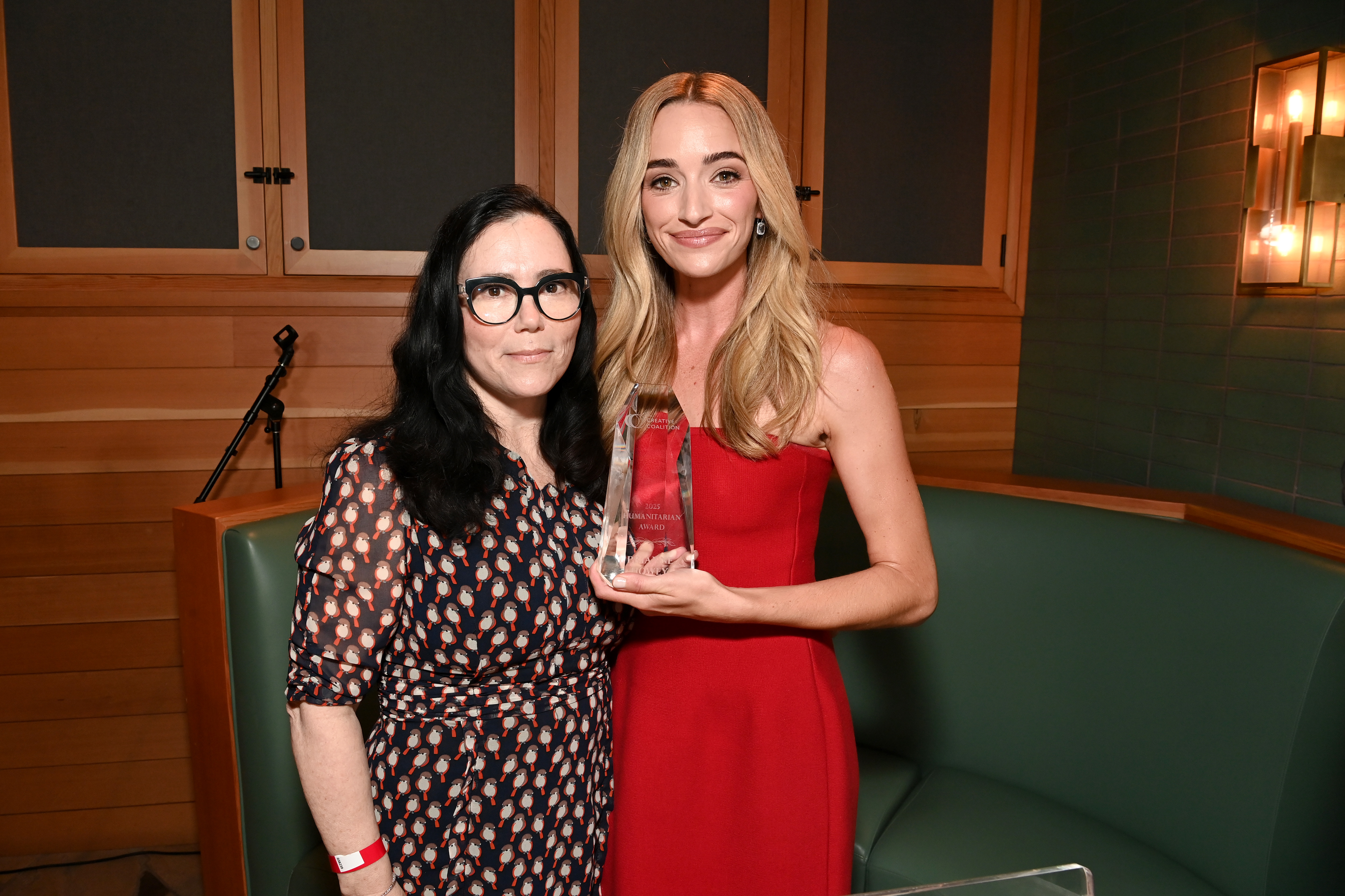 WEST HOLLYWOOD, CALIFORNIA - SEPTEMBER 13: (L-R) Alex Borstein and Brianne Howey pose onstage during The Creative Coalition 11th Annual Humanitarian Awards at Craig's Restaurant on September 13, 2025 in West Hollywood, California. (Photo by Jon Kopaloff/Getty Images for The Creative Coalition)