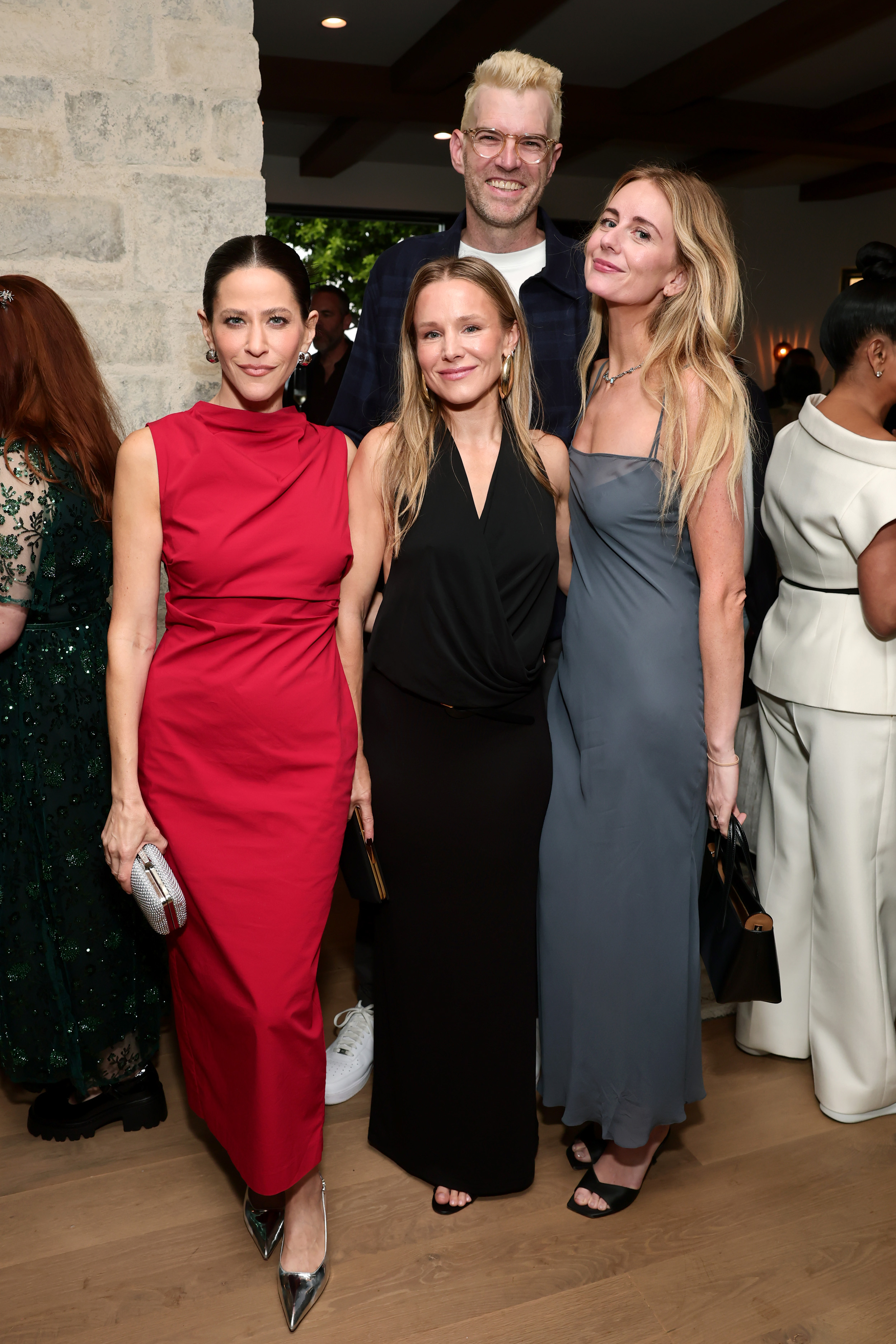 STUDIO CITY, CALIFORNIA - SEPTEMBER 12: (L-R) Jackie Tohn, Kristen Bell, Timothy Simons and Justine Lupe attend Netflix's 2025 Emmy's Toast at Private Residence on September 12, 2025 in Studio City, California. (Photo by Emma McIntyre/Getty Images for Netflix)