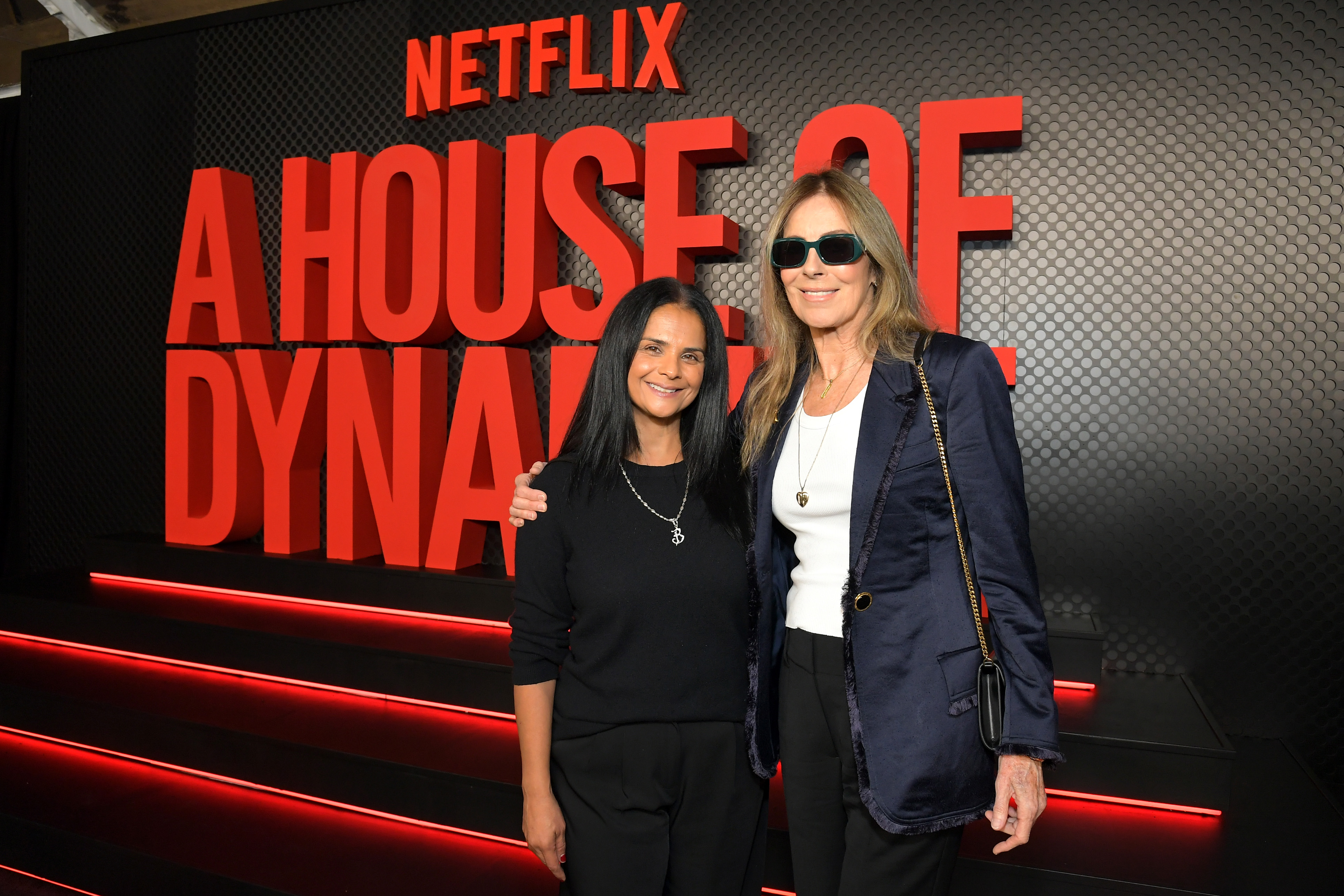 LOS ANGELES, CALIFORNIA - OCTOBER 09: (L-R) Chief Content Officer of Netflix Bela Bajaria and Kathryn Bigelow attend a special Los Angeles screening of Netflix's "A House of Dynamite" at The Egyptian Theatre Hollywood on October 09, 2025 in Los Angeles, California.  (Photo by Charley Gallay/Getty Images for Netflix)