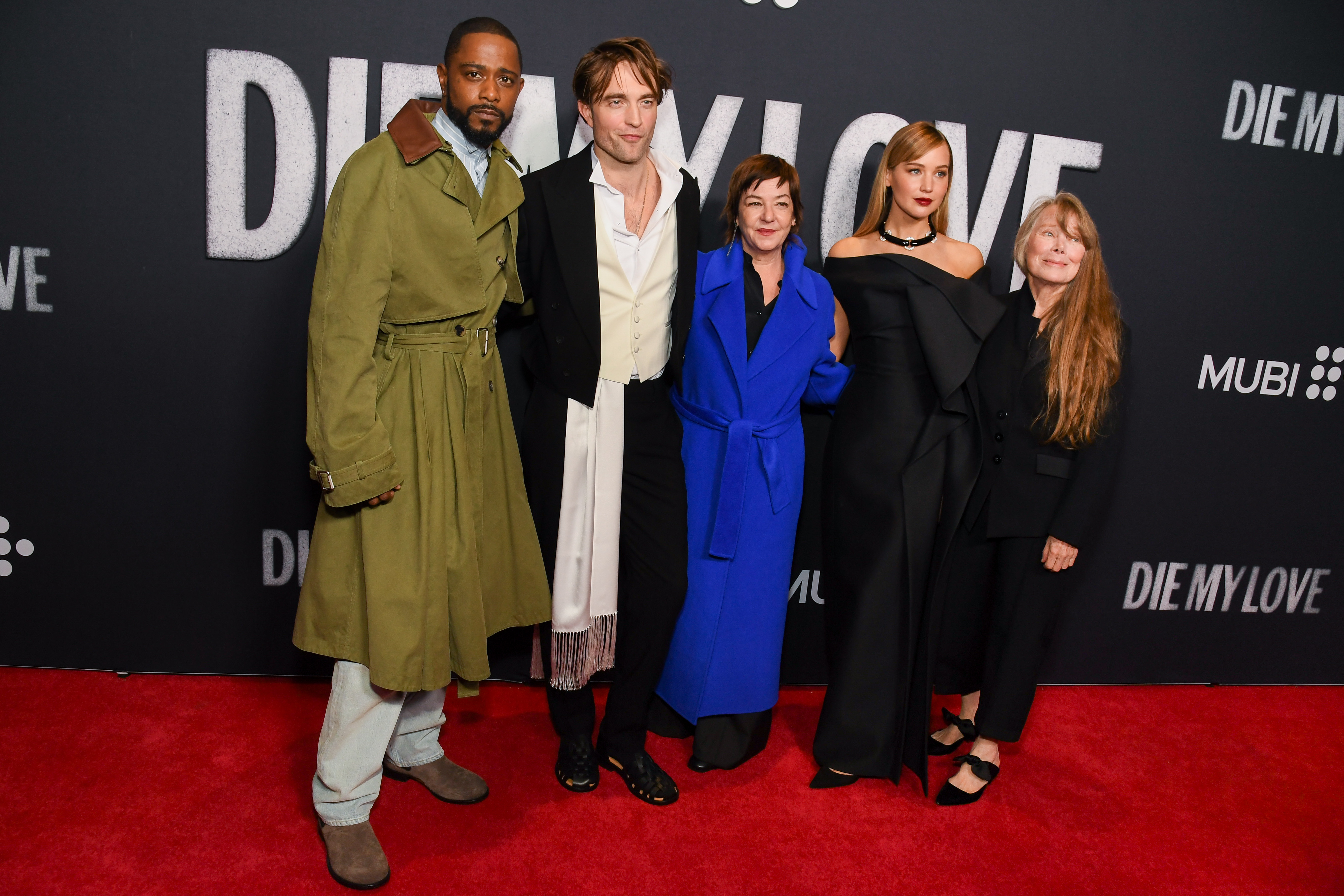 LaKeith Stanfield, Robert Pattinson, Lynne Ramsay, Jennifer Lawrence and Sissy Spacek at the "Die My Love" New York Premiere held at AMC Lincoln Square on November 01, 2025 in New York, New York.
