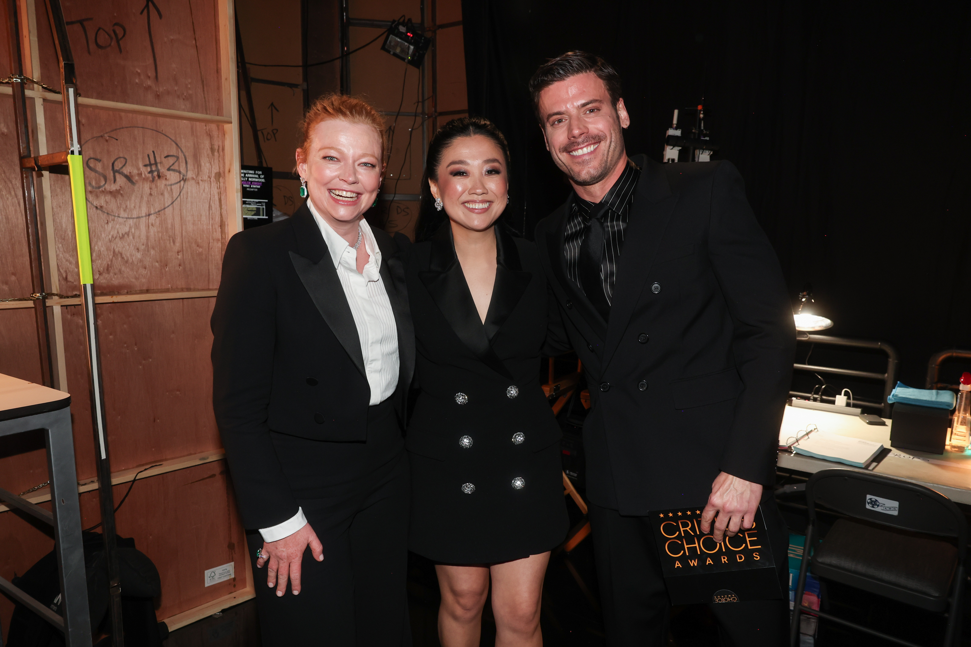 Sarah Snook, Sherry Cola and François Arnaud at the 31st Annual Critics Choice Awards held at the Barker Hangar on January 04, 2026 in Santa Monica, California. (Photo by Christopher Polk/Variety via Getty Images)