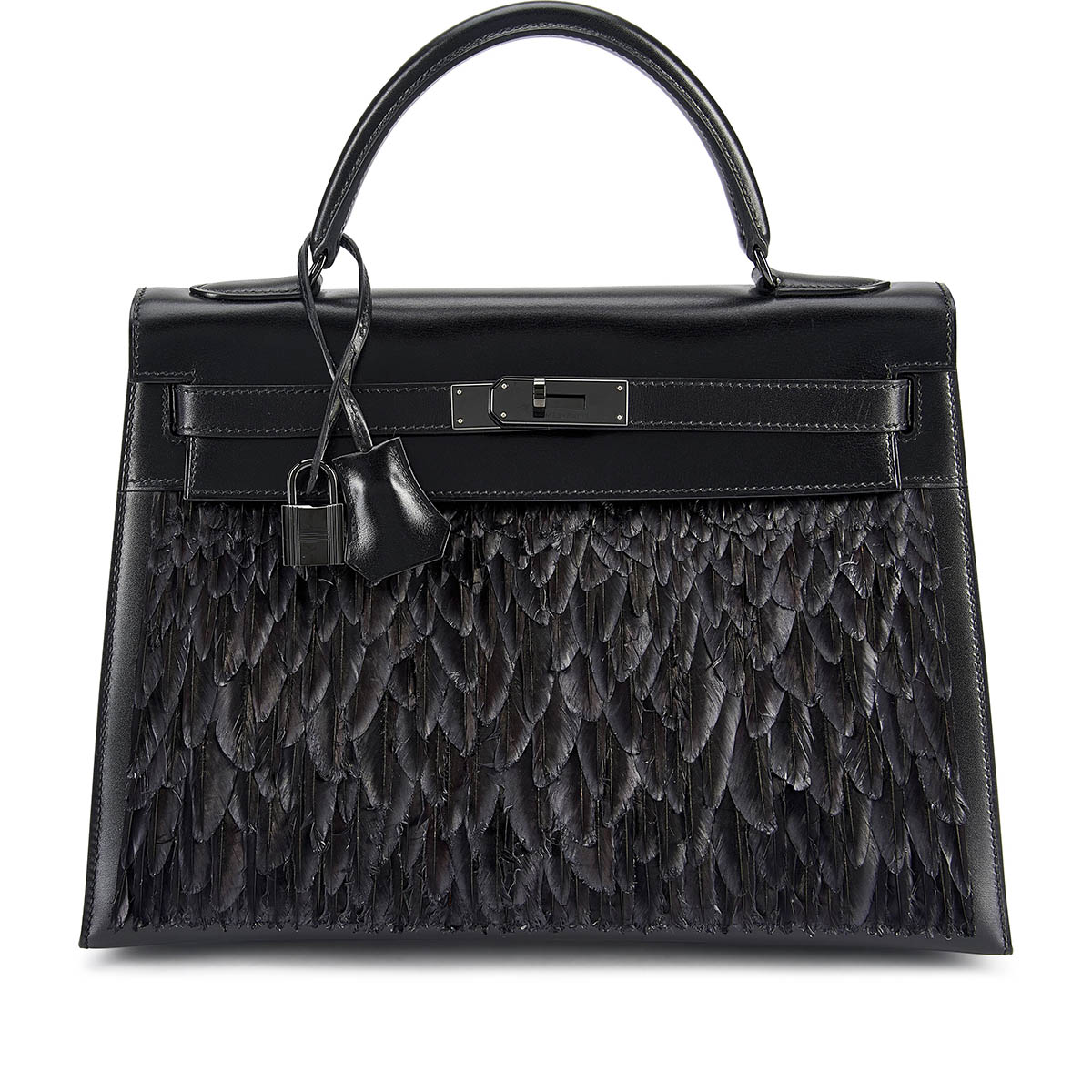 most expensive purses in the world, Hermès Black Box Feather Sellier Kelly 32 with black PVD hardware