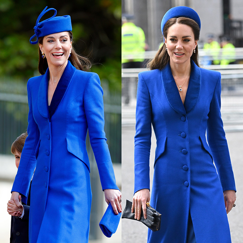 Kate Middleton in Catherine Walker cobalt blue coatdress, outfit repeats, easter 2023 look, common wealth day 2022