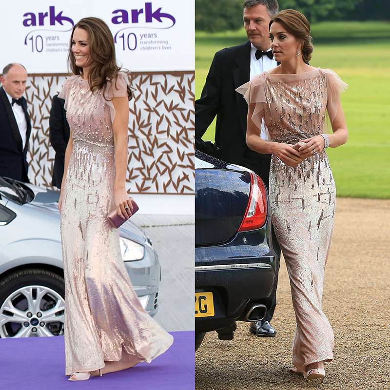 Kate Middleton in the Swarovski-embellished blush Jenny Packham gown
