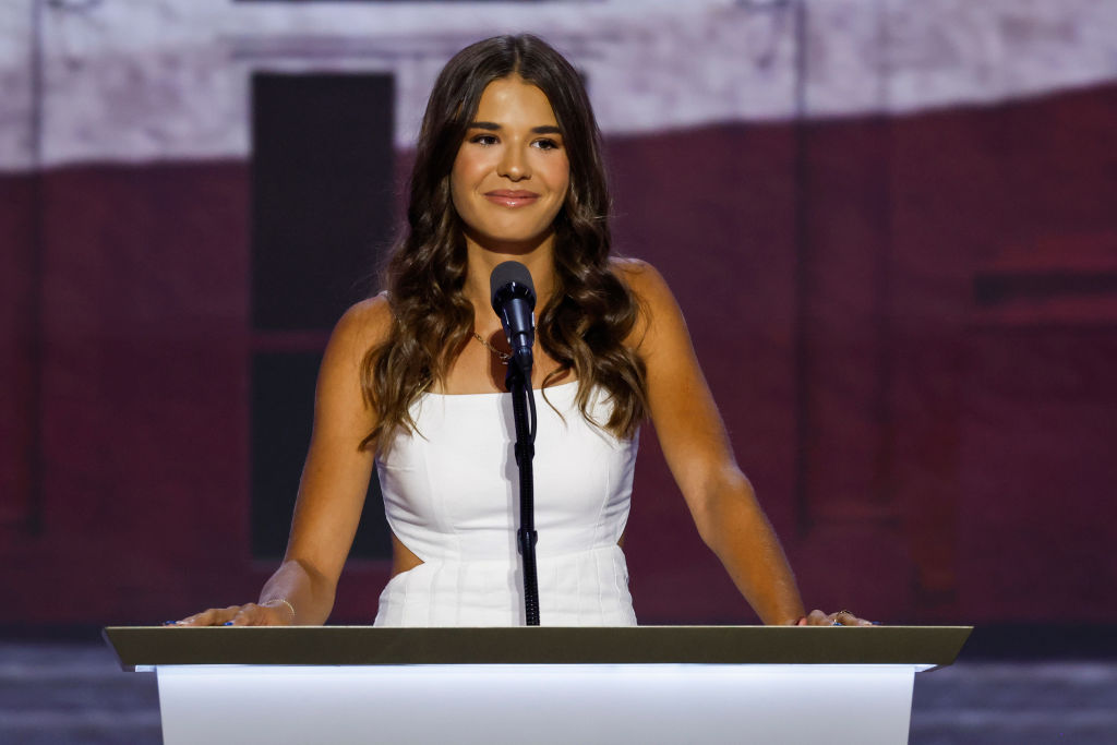 Daughter of Donald Trump Jr., Kai Trump speaks on stage  on the third day of the Republican National Convention at the Fiserv Forum on July 17, 2024 in Milwaukee, Wisconsin.  (Photo by Chip Somodevilla/Getty Images)