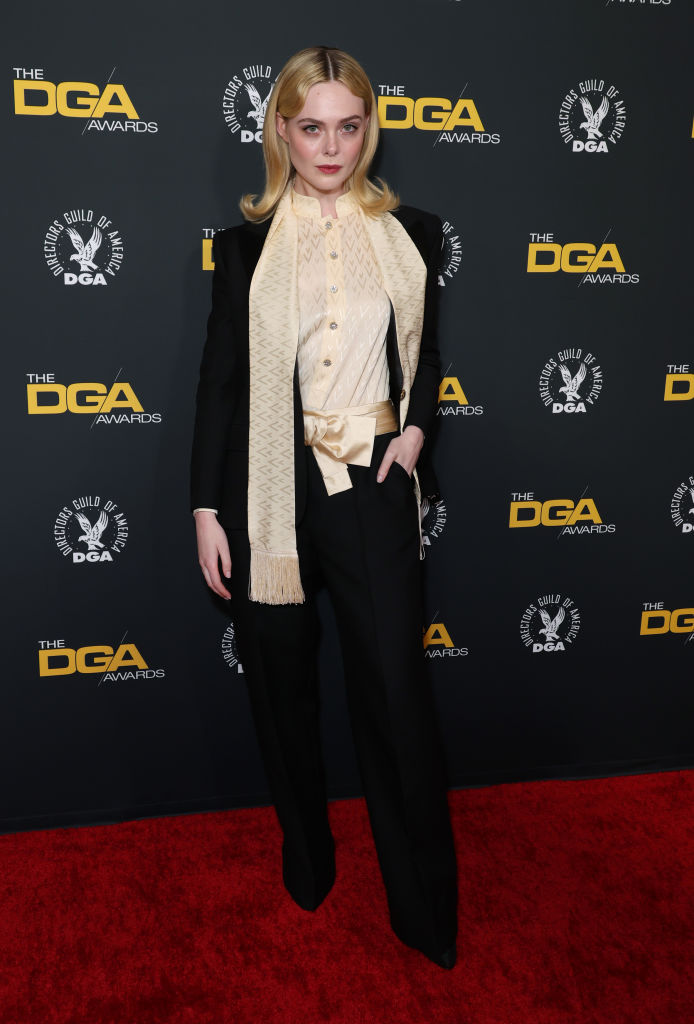 Elle Fanning at the Directors Guild Awards on Feb. 8 in Los Angeles, red carpet, suit, Valentino, Cartier