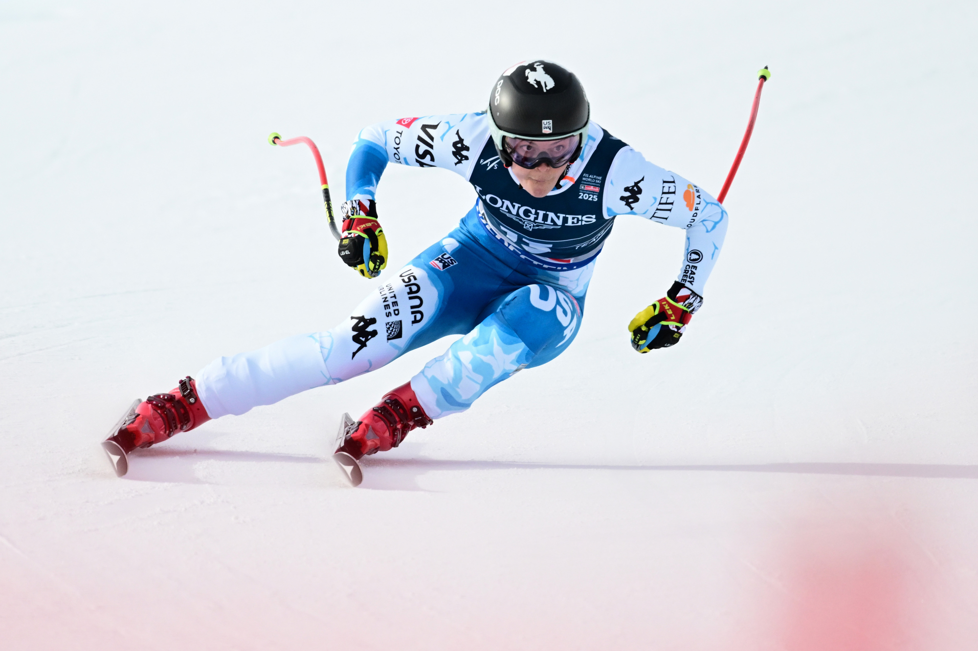 Breezy Johnson of Team United States competes in the downhill leg of Women's Team Combined during the Audi FIS Alpine World Ski Championships at Zwölferkogel on February 11, 2025 in Saalbach-Hinterglemm, Austria.