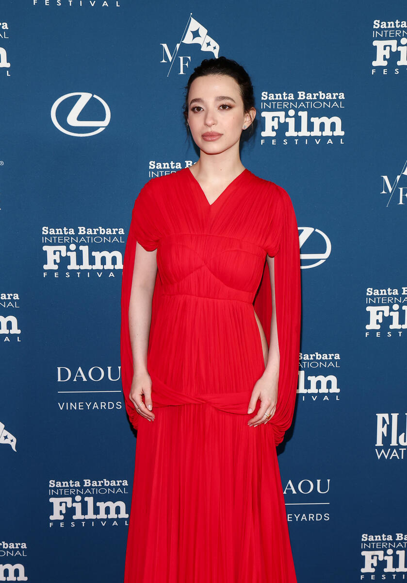 Mikey Madison at the Virtuosos Award ceremony during the 2025 Santa Barbara International Film Festival on Feb. 9, red dress, Proenza Schouler, red carpet