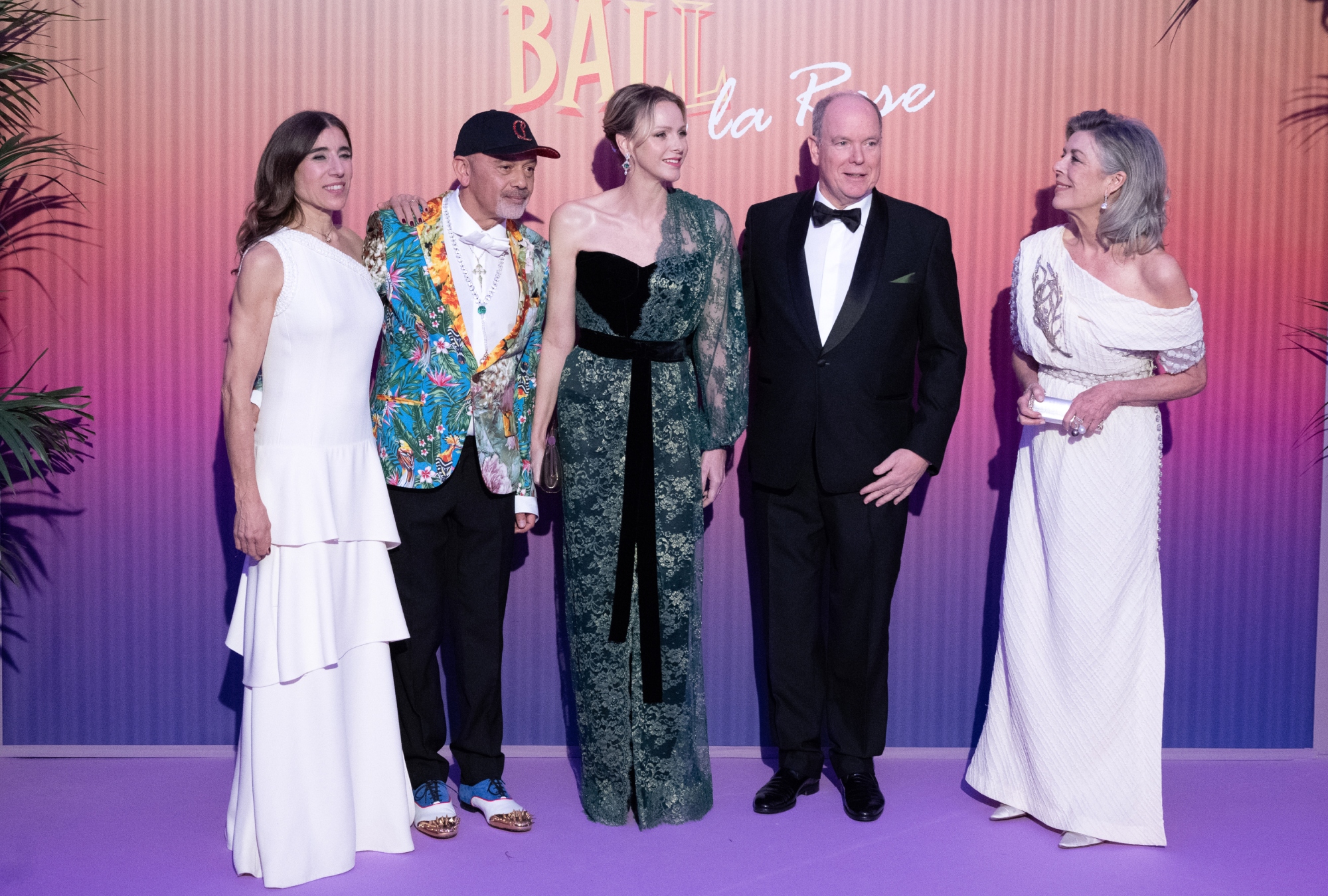 Blanca Li, Christian Louboutin, Princess Charlene of Monaco, Prince Albert II of Monaco and Princess Caroline of Hanover attend the 2025 Rose Ball in Maonco.