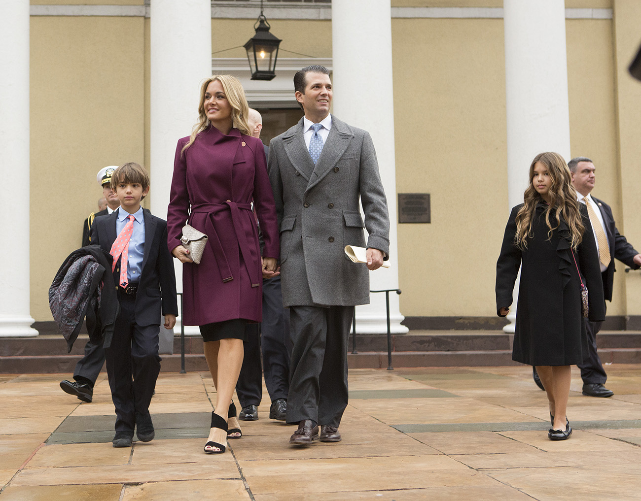 WASHINGTON, DC - JANUARY 20:  Donald Trump Jr, with his wife Vanessa and children departs St. John's Church on Inauguration Day on January 20, 2017 in Washington, DC. Donald J. Trump will become the 45th president of the United States today.  (Photo by Chris Kleponis - Pool/Getty Images)