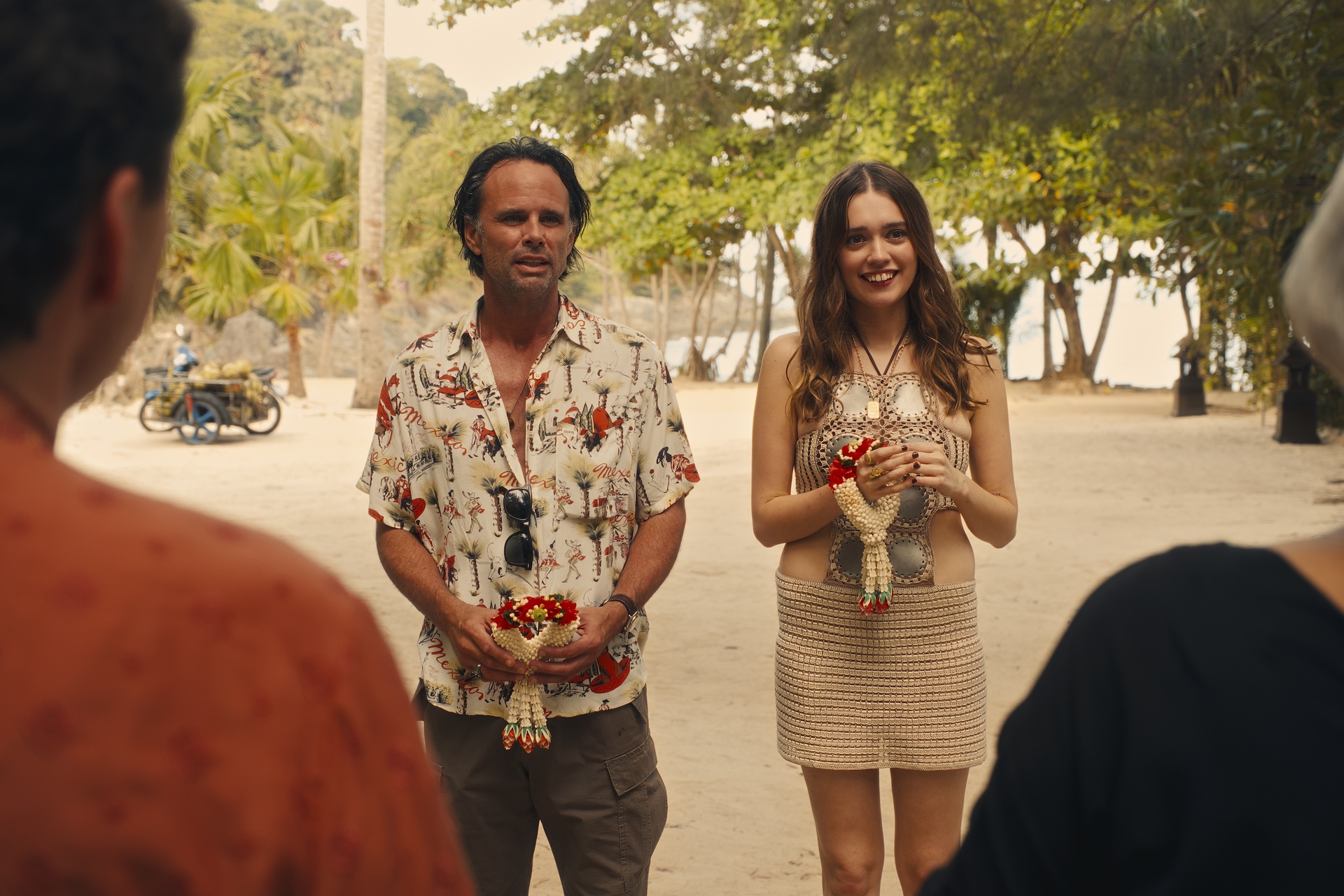 Aimee Lou Wood as Chelsea wearing My Beach Side hand-crocheted minidress in