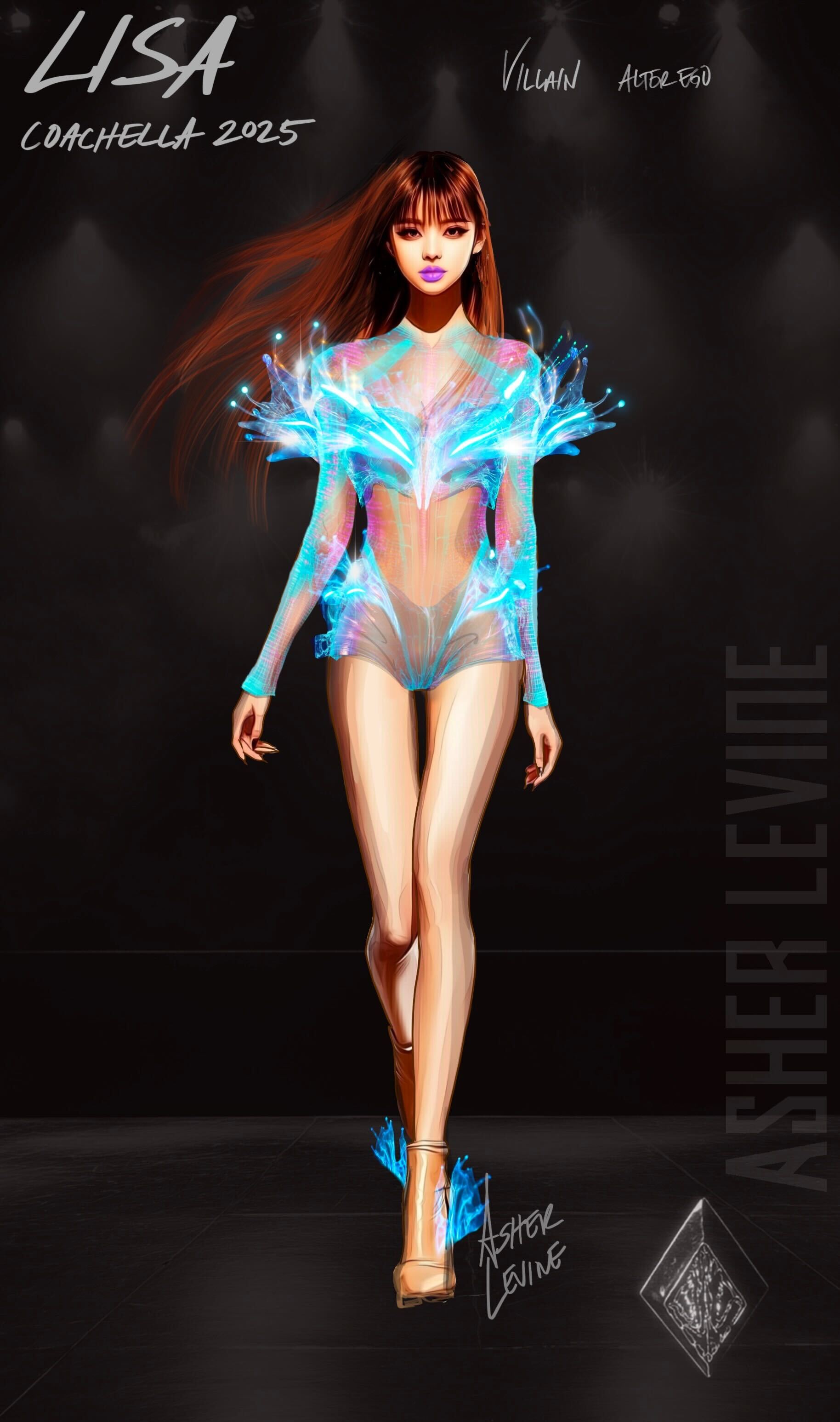Lisa's Coachella 2025 stage outfits by Asher Levine.