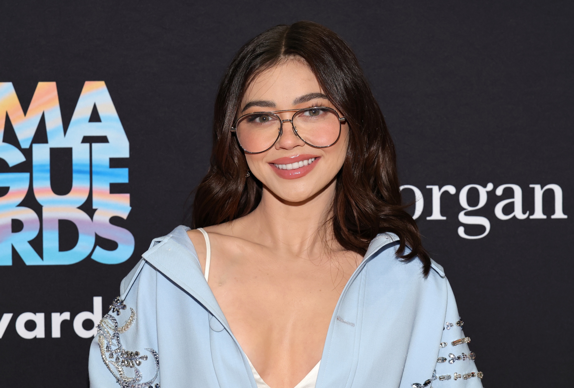 Sarah Hyland wears Georges Hobeika for the Drama League Award nominations in New York City.