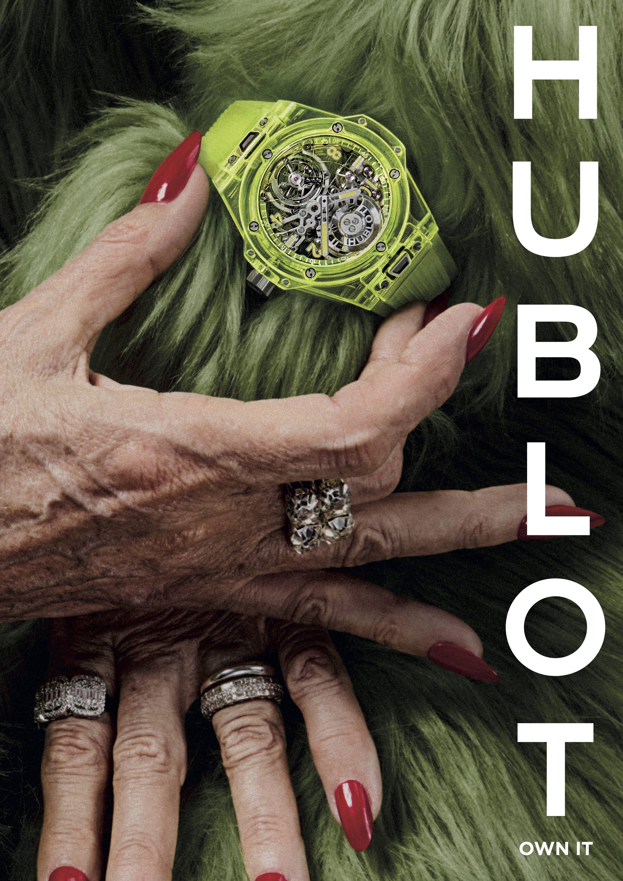 Hublot's Big Bang Tourbillon Automatic Yellow Neon Saxem features in another image from the campaign.