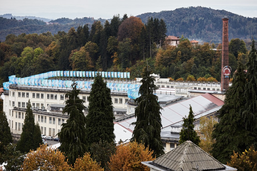 Le Banderuole Colorate, work in situ, Zegna Wool Mill, Trivero, 2007, Daniel Buren, photographed by Daniel Beres.