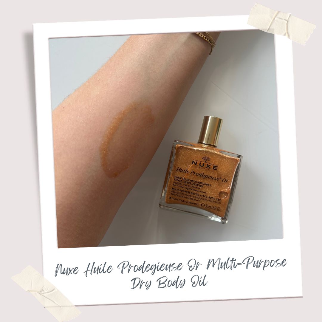 editor testing Nuxe body shimmer oil
