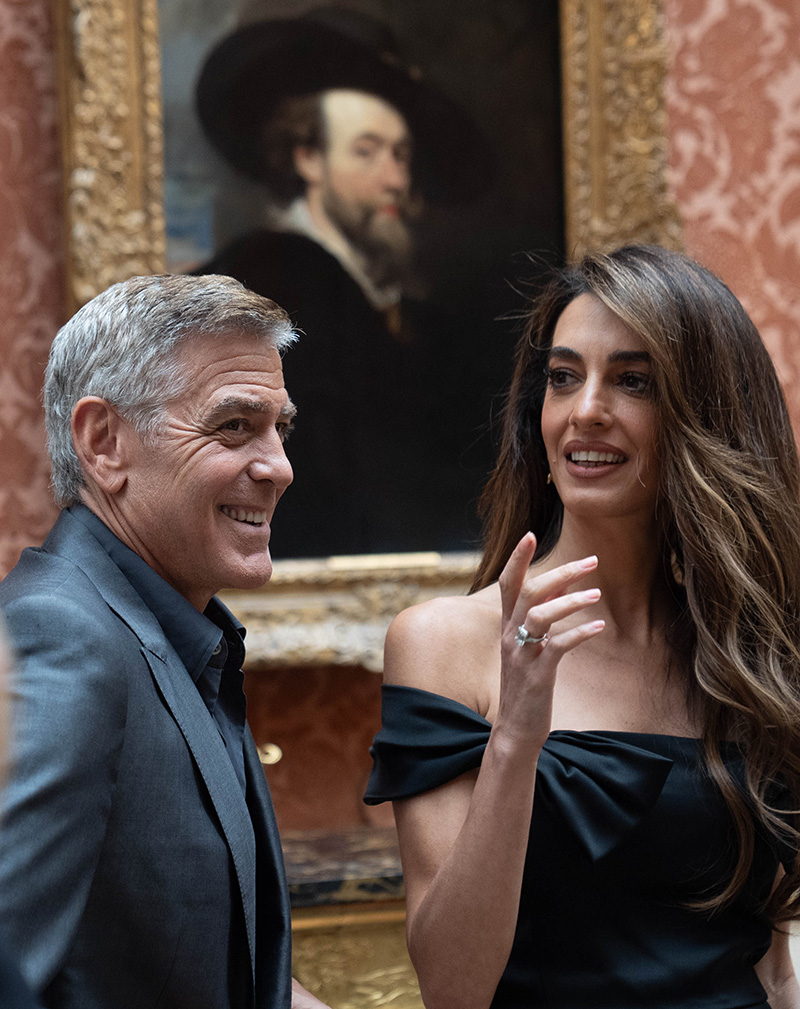 LONDON, ENGLAND - JUNE 25: Amal and George Clooney attend a reception for the winners of the King's Trust Awards 2025 at Buckingham Palace on June 25, 2025 in London, England. (Photo by Stefan Rousseau-WPA Pool/Getty Images)