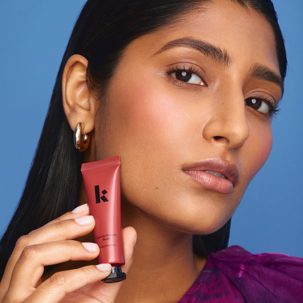 model wearing Kulfi Beauty blush makeup