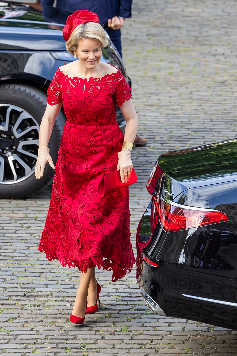 BRUSSELS, BELGIUM - JULY 21: Queen Mathilde of Belgium arrives for the Te Deum as they attend the National Day ceremony on July 21, 2025 in Brussels, Belgium. (Photo by Geert Vanden Wijngaert/Getty Images)