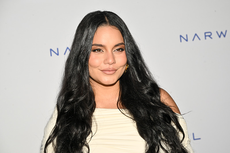 Vanessa Hudgens wears an off-the-shoulder mermaid style dress at the