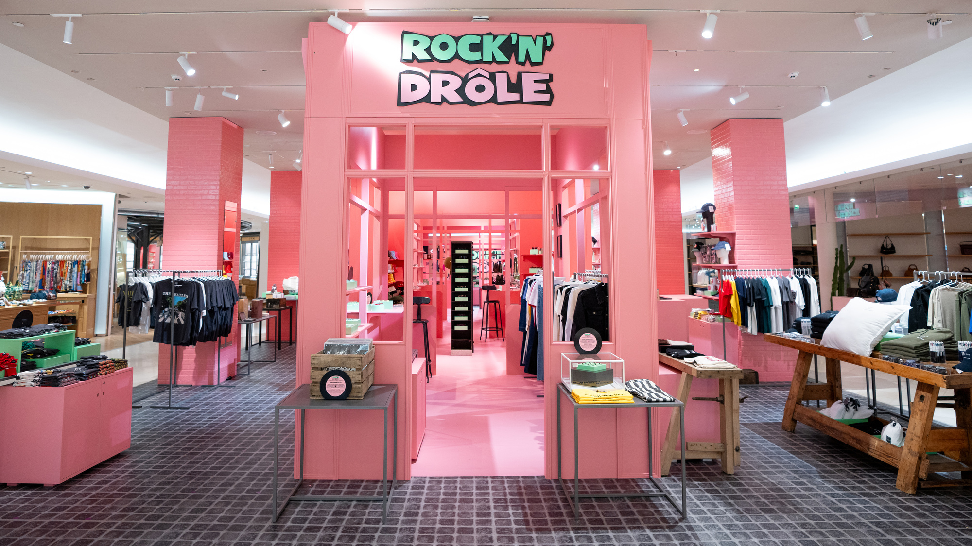 One of the spaces taken over by the Rock'n'Drôle exhibition at Le Bon Marche
