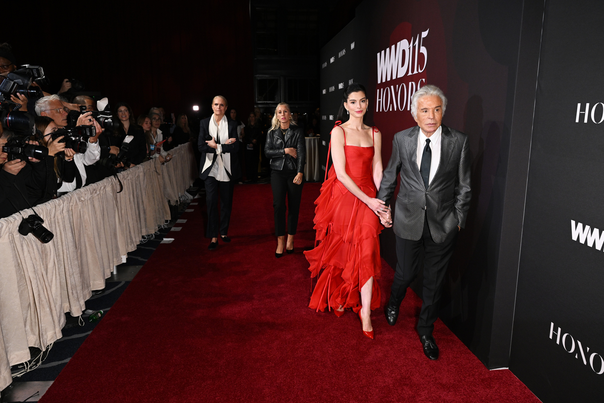 Anne Hathaway and Giancarlo Giammetti at the WWD Honors held at Cipriani South Street on October 28, 2025 in New York, New York. (Photo by Bryan Bedder/WWD via Getty Images)