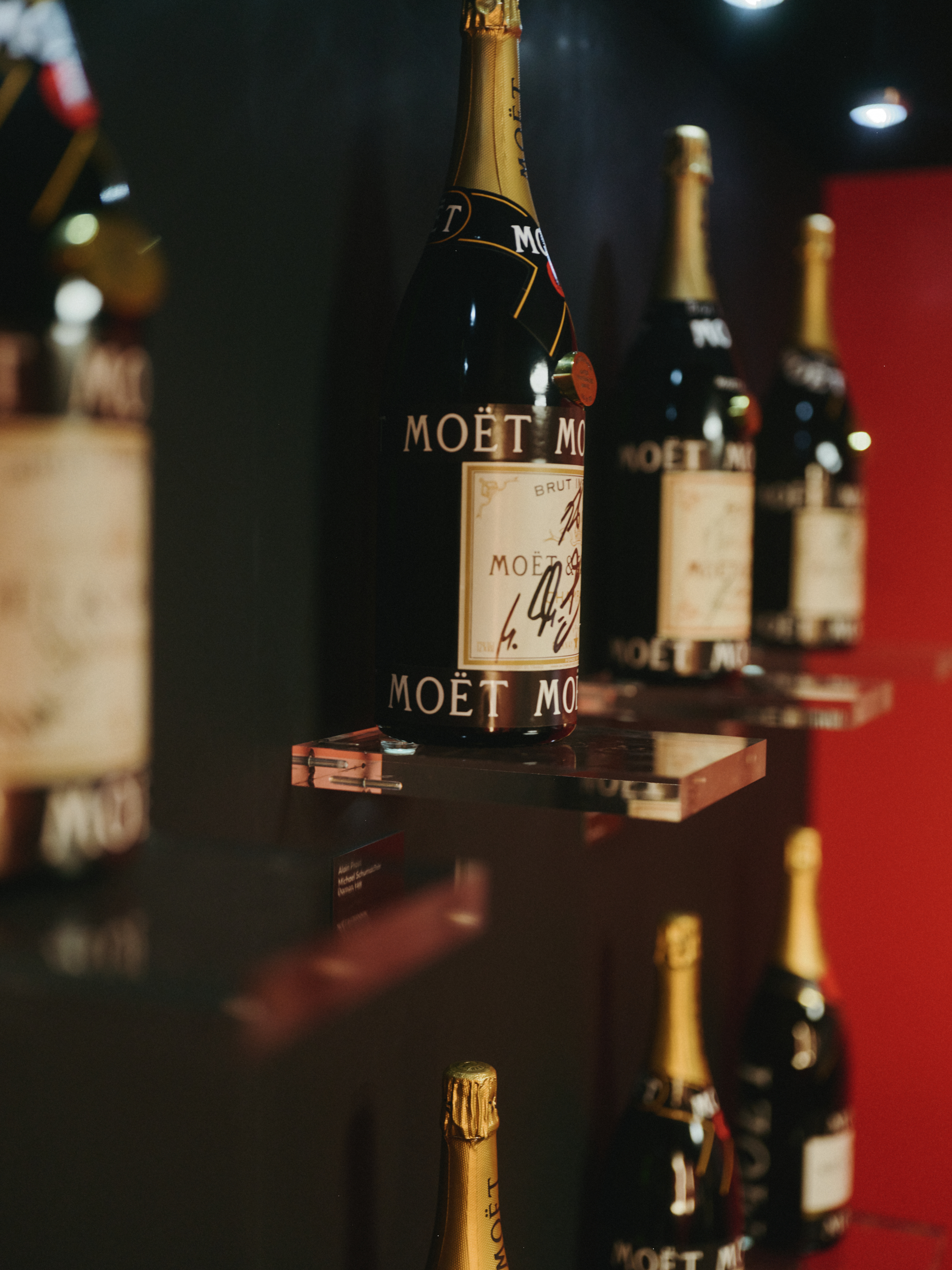 Moët & Chandon displayed historic signed bottles in the cool down room at the 2025 Monaco Grand Prix in May.