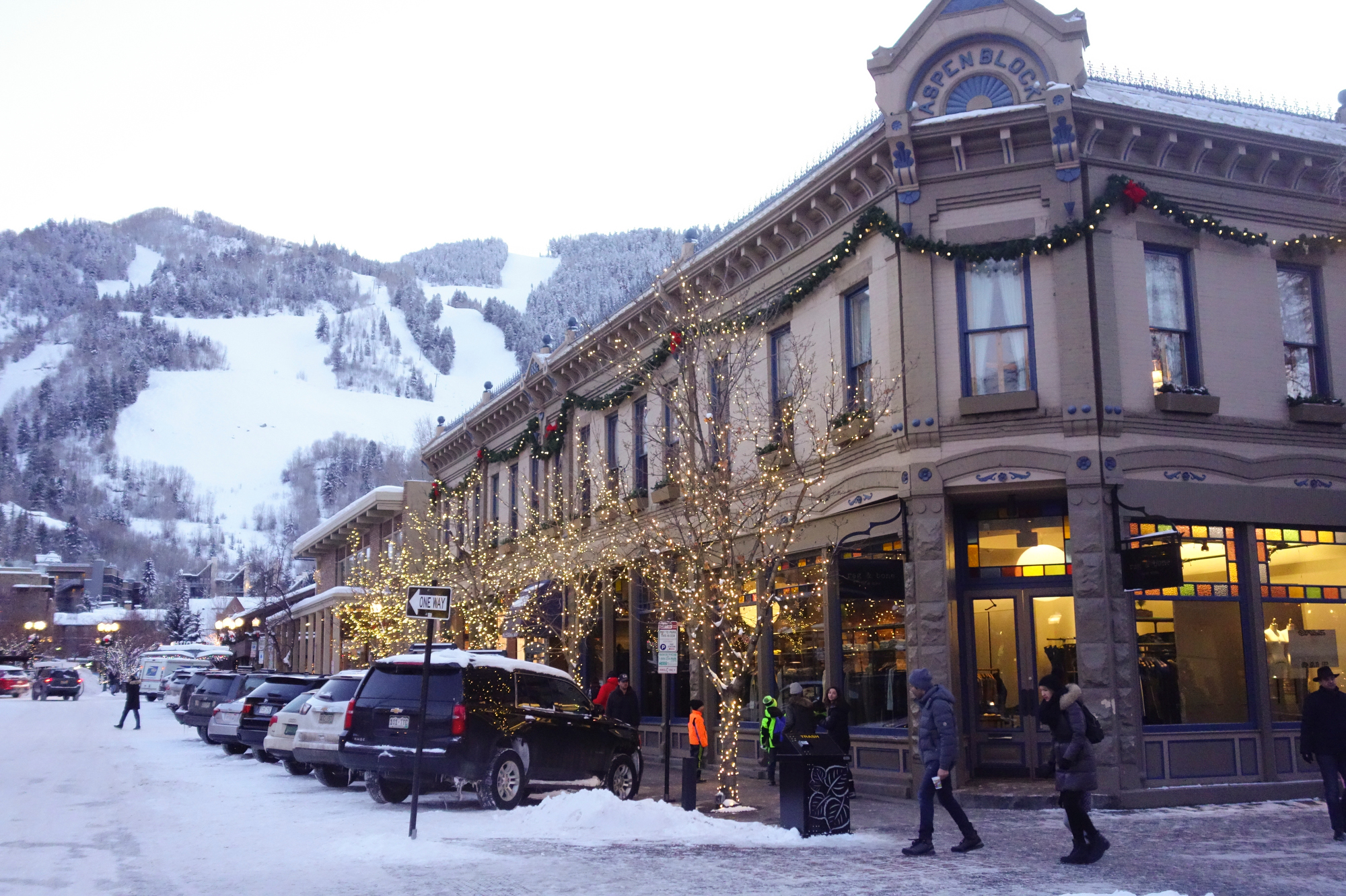 snow covered street in downtown Aspen, former silver mining town and major tourist site in winter, Colorado, USA (Photo by Nik Wheeler/Corbis via Getty Images)