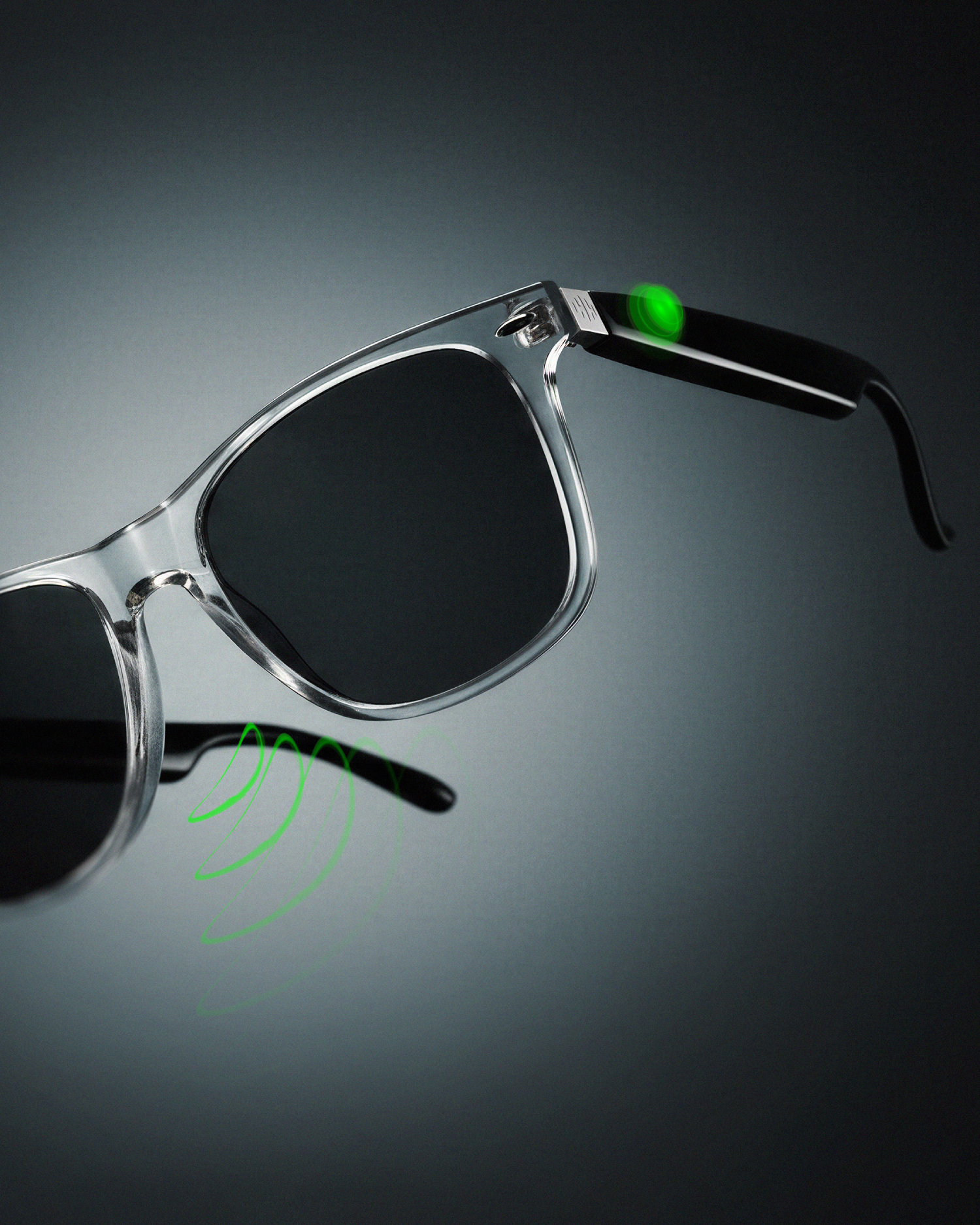A pair of EyeFly smartglasses.