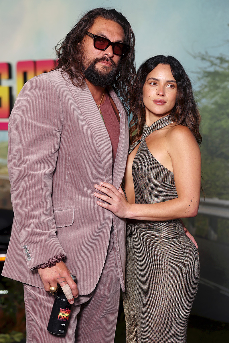 Jason Momoa and Adria Arjona, in Tom Ford, at