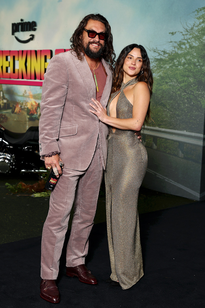 Jason Momoa and Adria Arjona, in Tom Ford, at