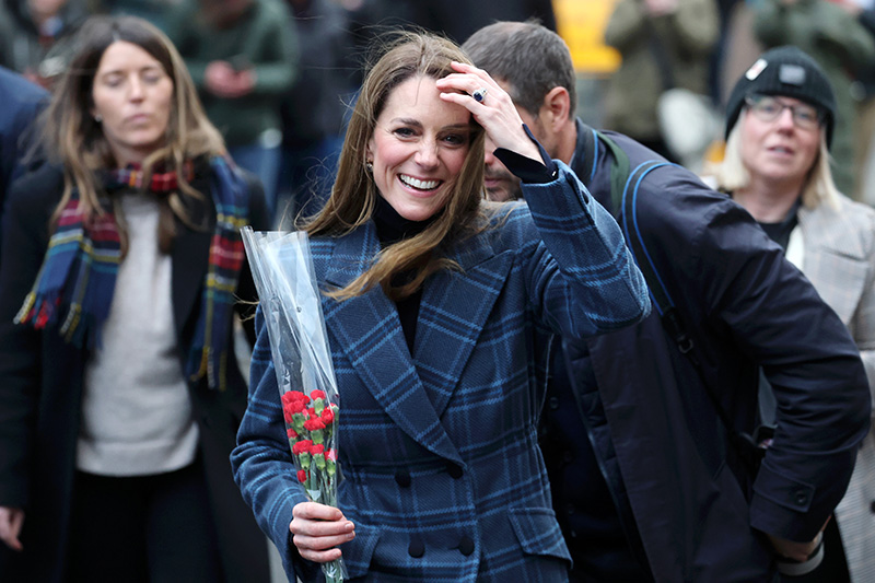 Kate Middleton wears a Chris Kerr coat during a visit on Jan. 20 in Stirling, Scotland.