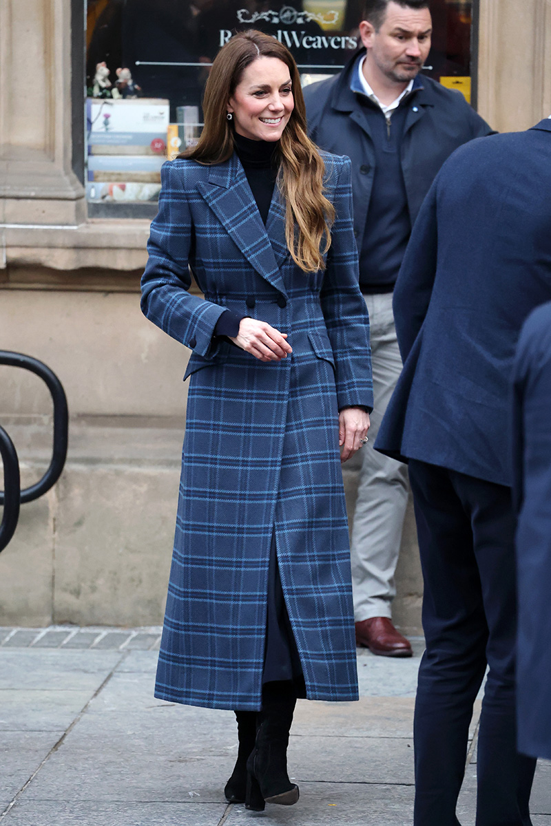 Kate Middleton wears a Chris Kerr coat during a visit on Jan. 20 in Stirling, Scotland.