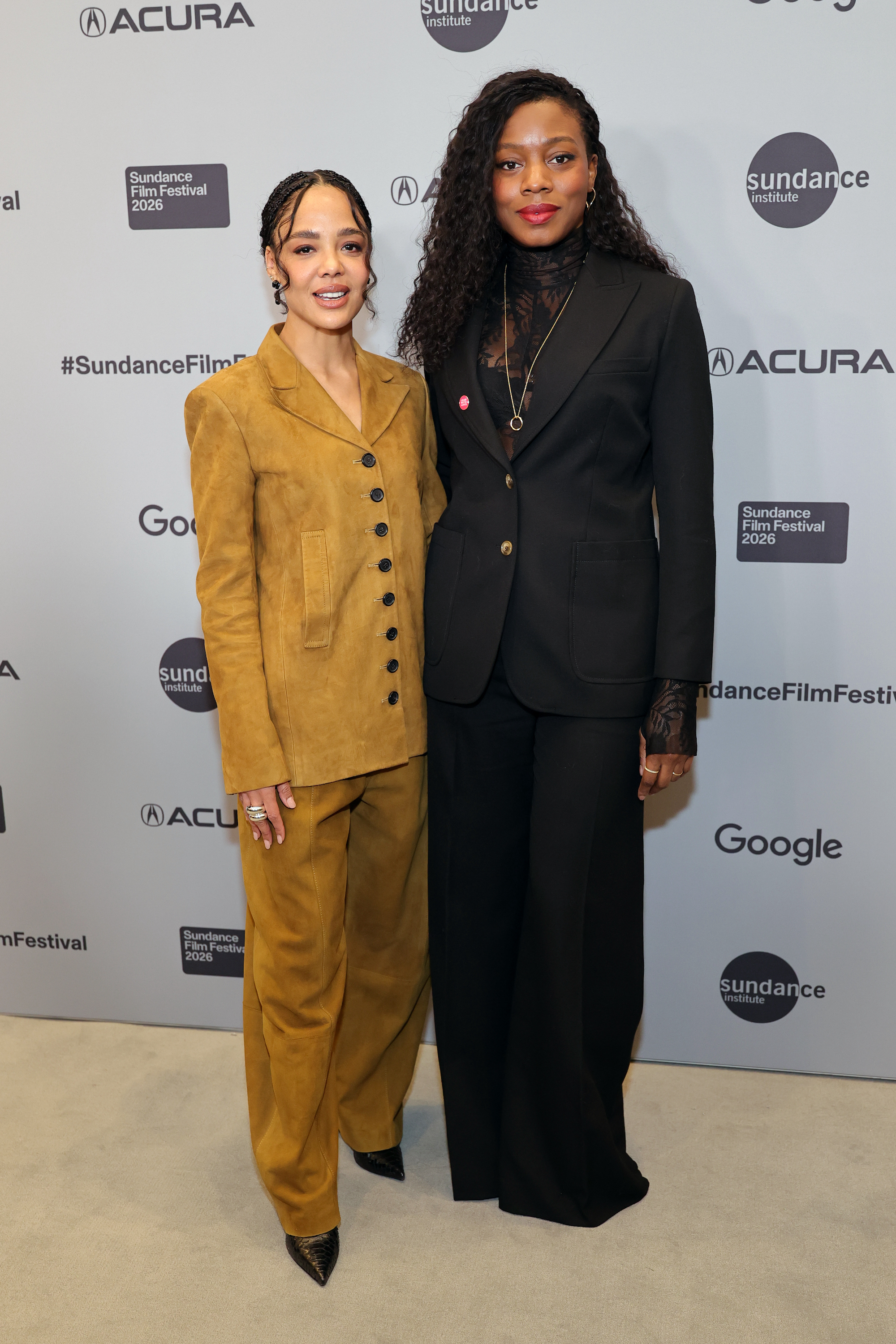 Tessa Thompson and Nia DaCosta during the 2026 Sundance Film Festival on Jan. 23, 2026 in Park City, Utah. celebrity style, Tessa Thompson outfits, Hedda, Sundance style