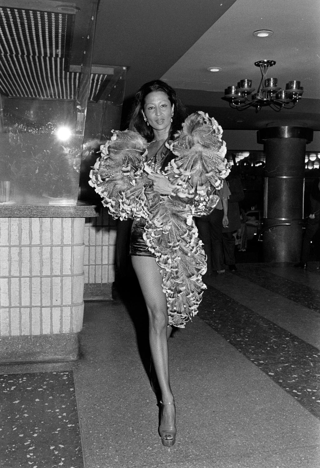 China Machado attends a burlesque-themed Phoenix House benefit at the Roseland Ballroom in New York City on June 4, 1973.