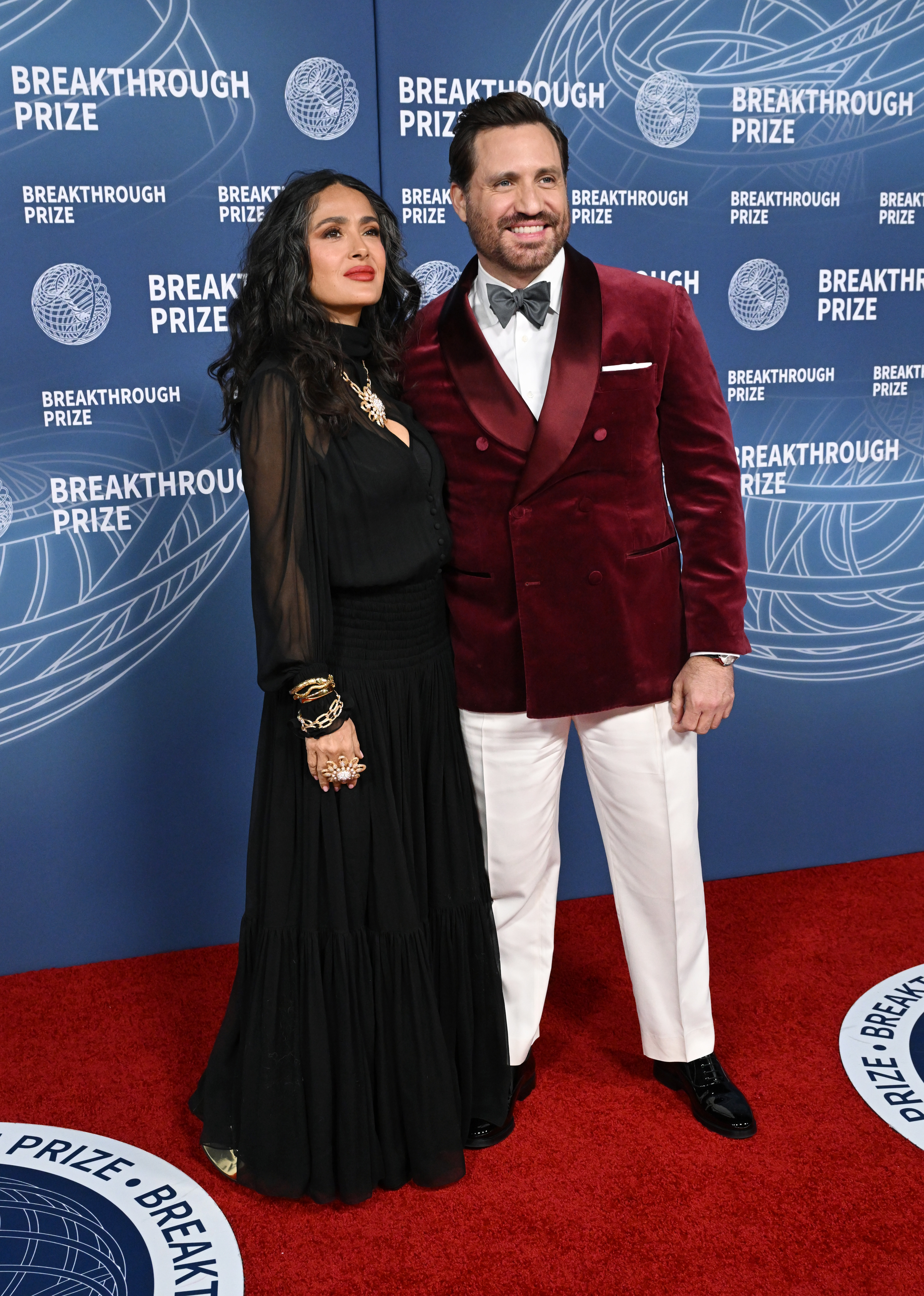 Salma Hayek, Édgar Ramírez at The 11th Breakthrough Prize Ceremony held at Barker Hanger on April 05, 2025 in Santa Monica, California.