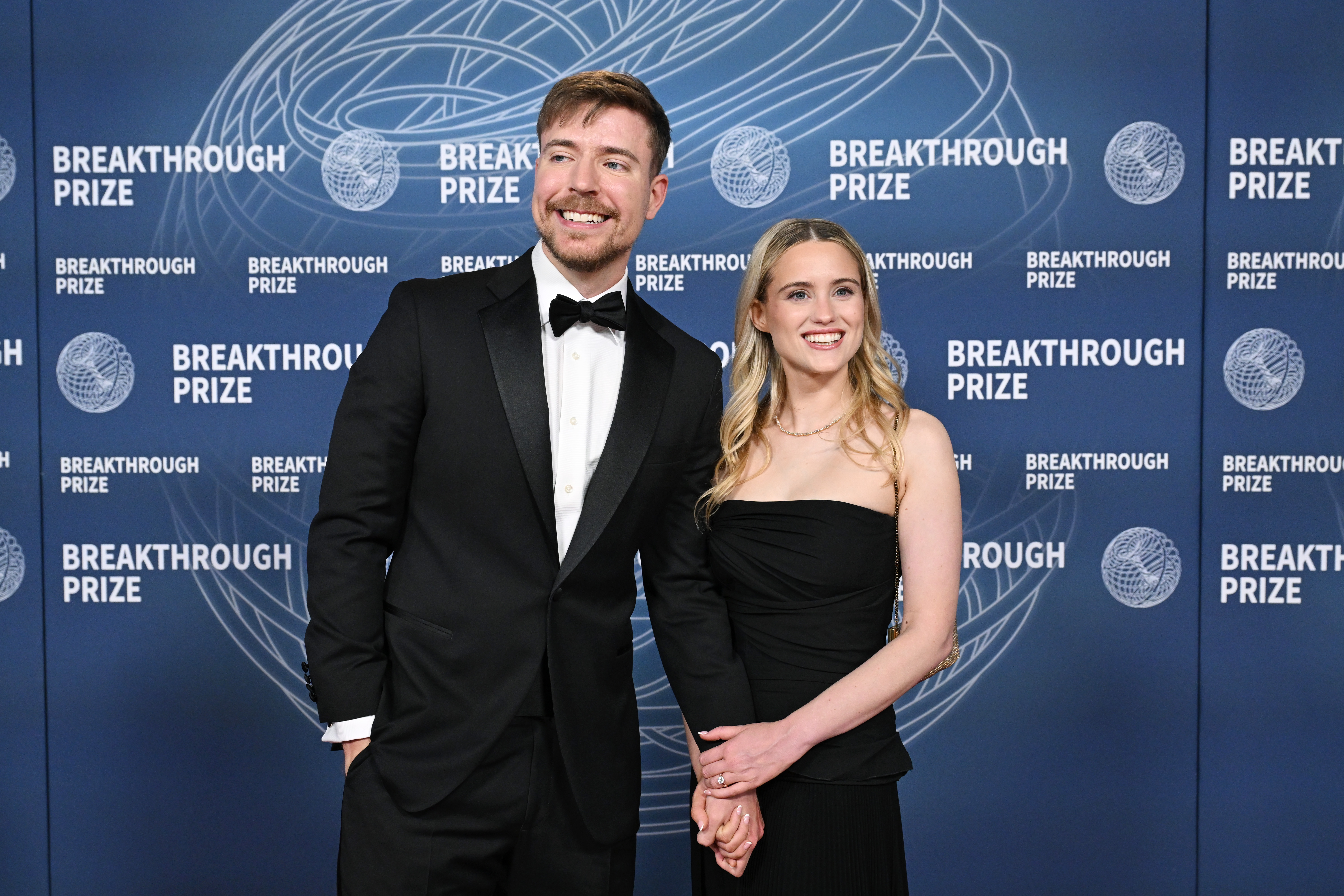 MrBeast, Thea Booysen at The 11th Breakthrough Prize Ceremony held at Barker Hanger on April 05, 2025 in Santa Monica, California.