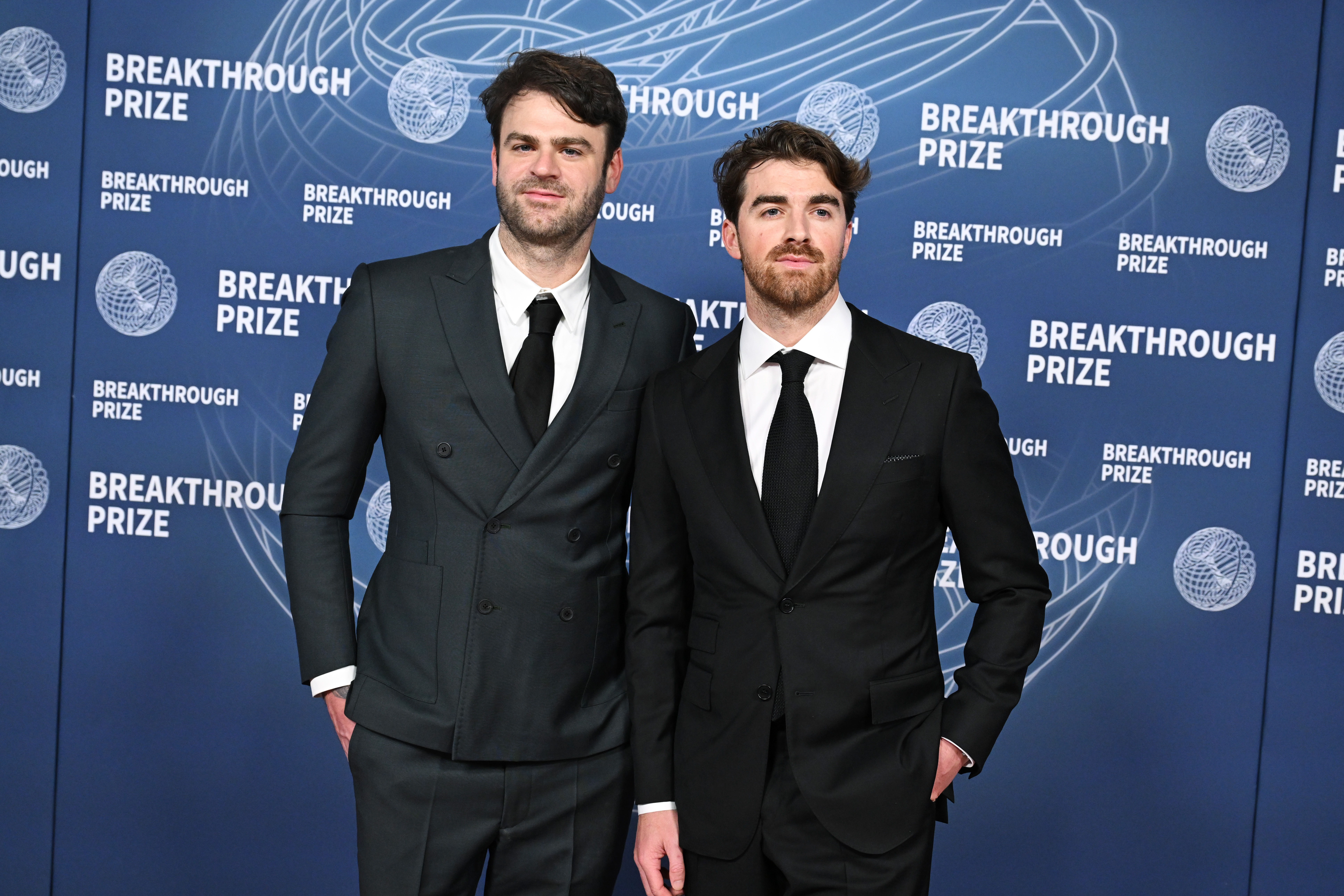Alex Pall, Drew Taggart at The 11th Breakthrough Prize Ceremony held at Barker Hanger on April 05, 2025 in Santa Monica, California.