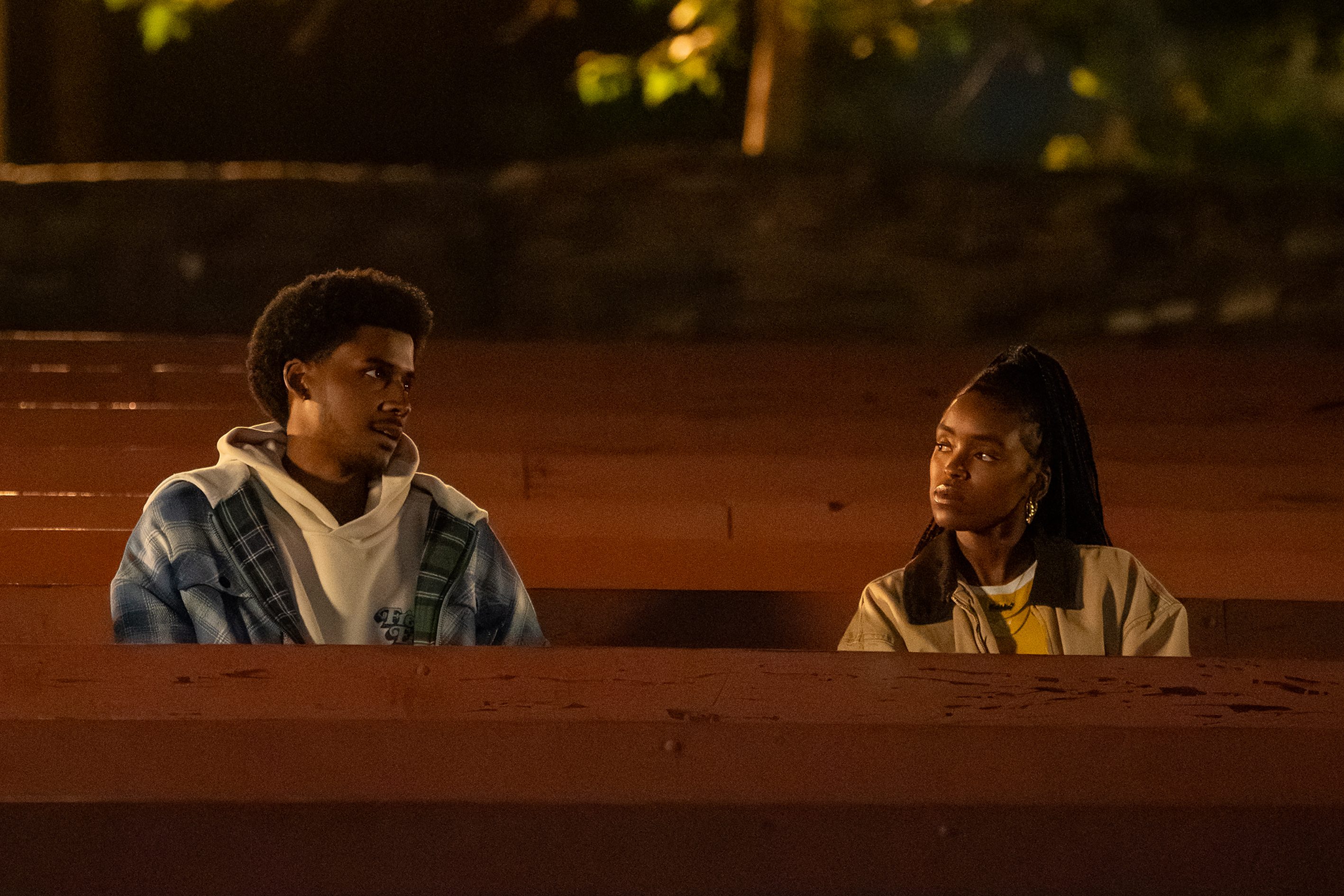 FOREVER. (L to R) Michael Cooper Jr. as Justin Edwards and Lovie Simone as Keisha Clark in Episode 103 of Forever. Cr. Elizabeth Morris/Netflix © 2024