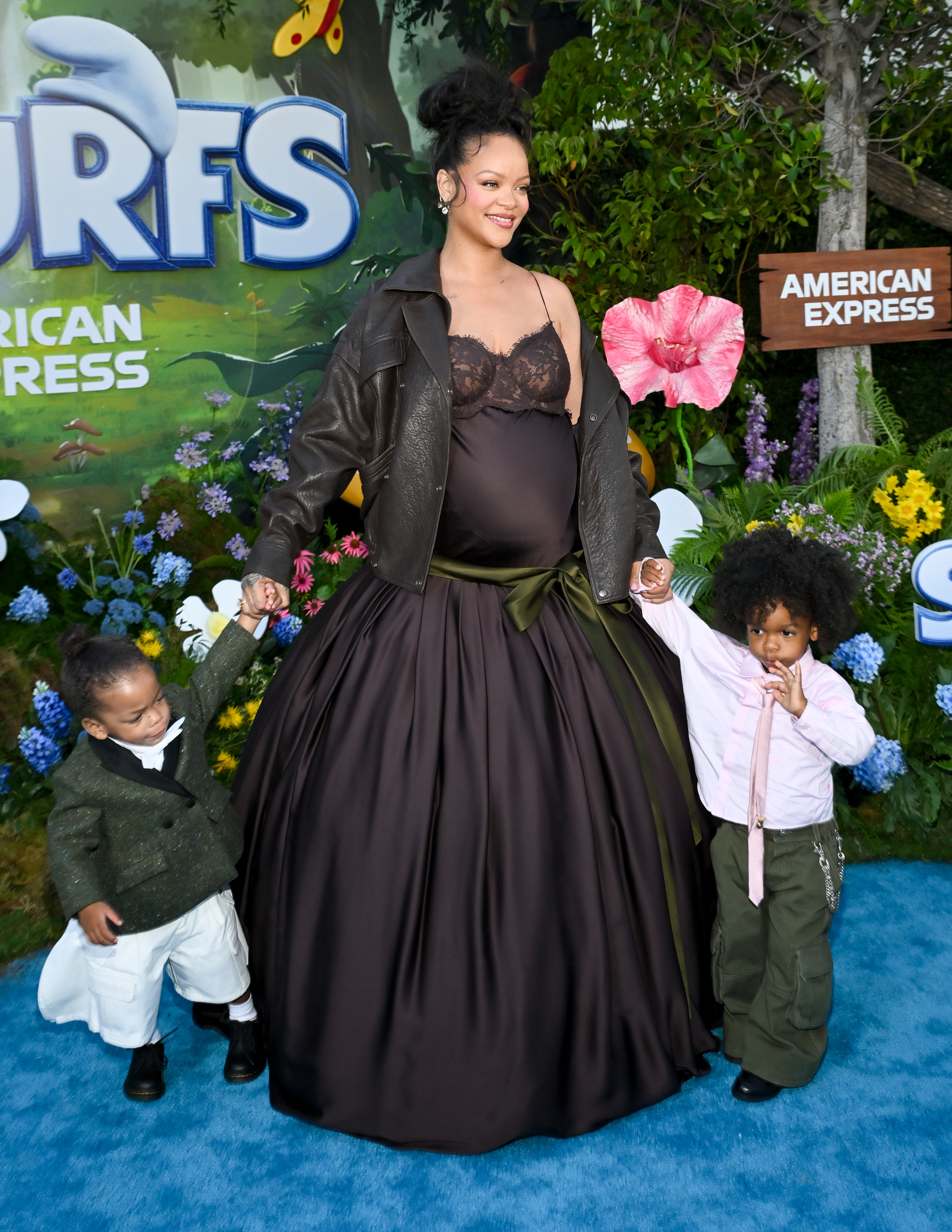 Riot Rose Mayers, Rihanna, RZA Athelston Mayers at Paramount Pictures "Smurfs" Los Angeles Premiere held at Paramount Theater on July 13, 2025 in Los Angeles, California. (Photo by Michael Buckner/Variety via Getty Images)