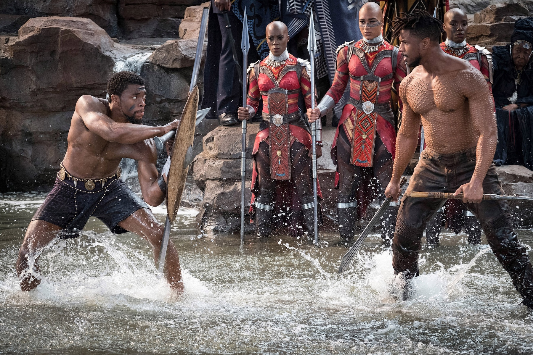 front from left: Chadwick Boseman, Michael B. Jordan
