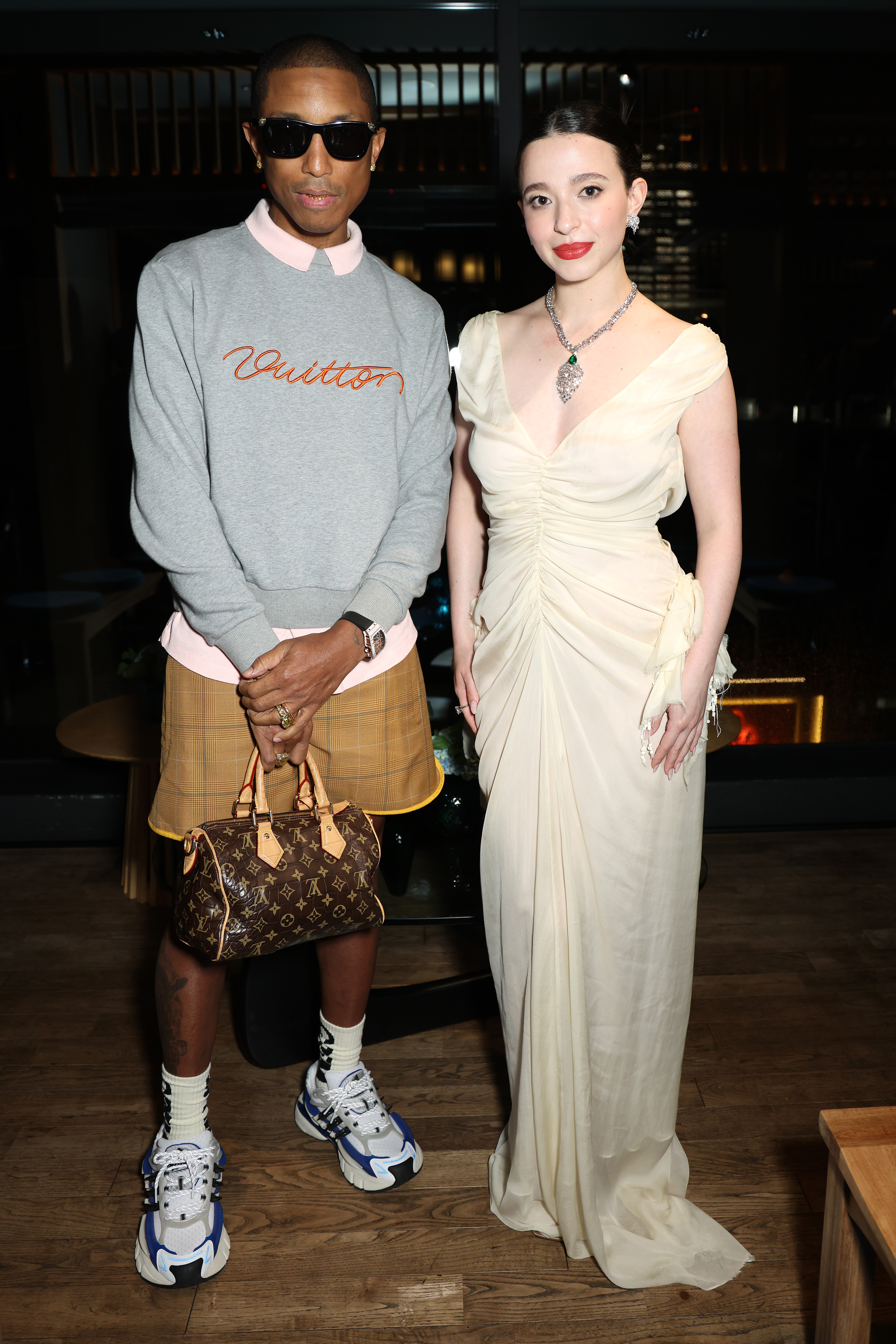 TOKYO, JAPAN - JULY 10: Pharrell Williams and Mikey Madison attend the Tiffany & Co. Ginza store opening on July 10, 2025 in Tokyo, Japan. (Photo by Atsuko Tanaka/Getty Images for Tiffany & Co.)