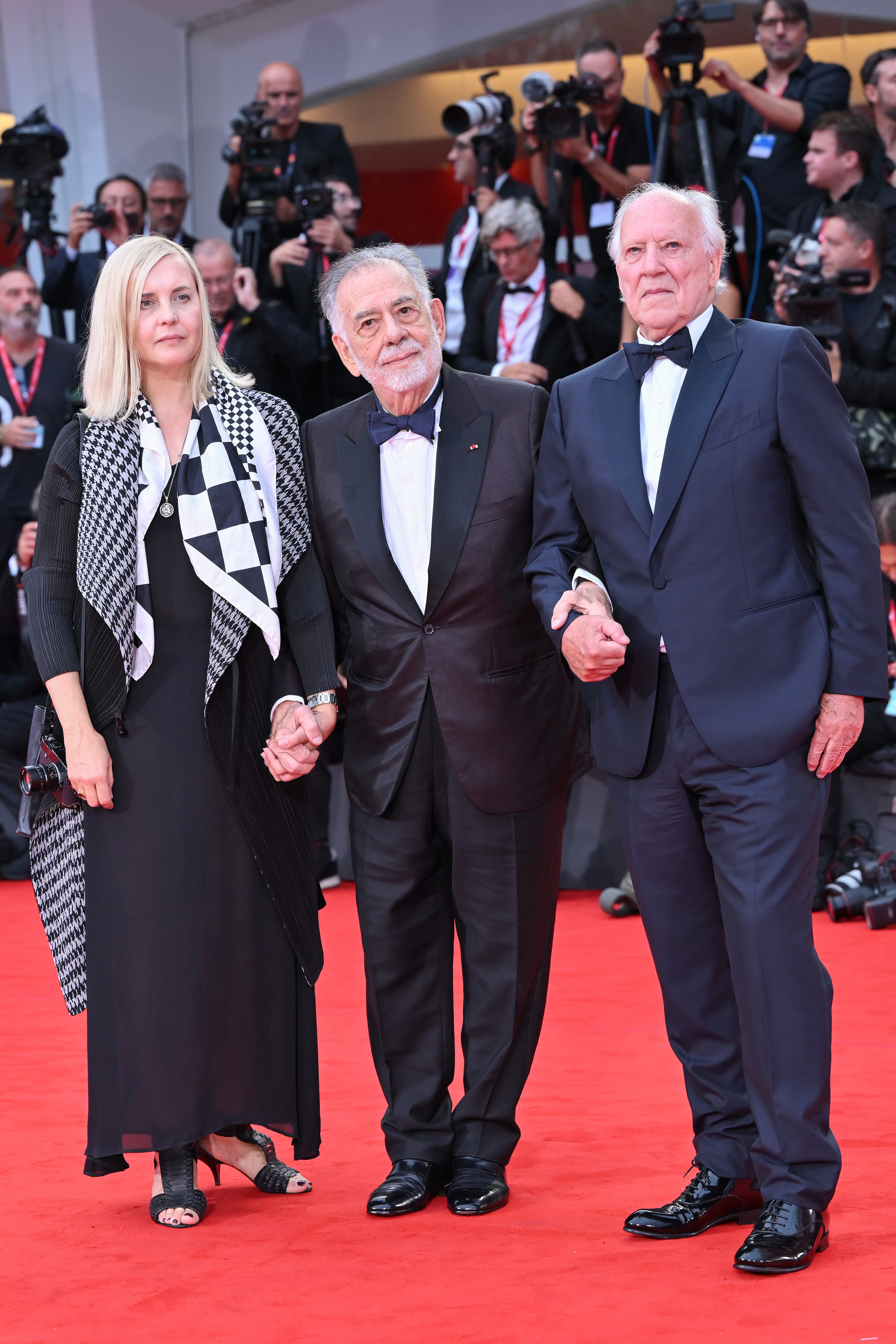 VENICE, ITALY - AUGUST 27: Lena Herzog, Francis Ford Coppola and Werner Herzog attends the "La Grazia" red carpet during the 82nd Venice International Film Festival on August 27, 2025 in Venice, Italy. (Photo by Dominique Charriau/WireImage)