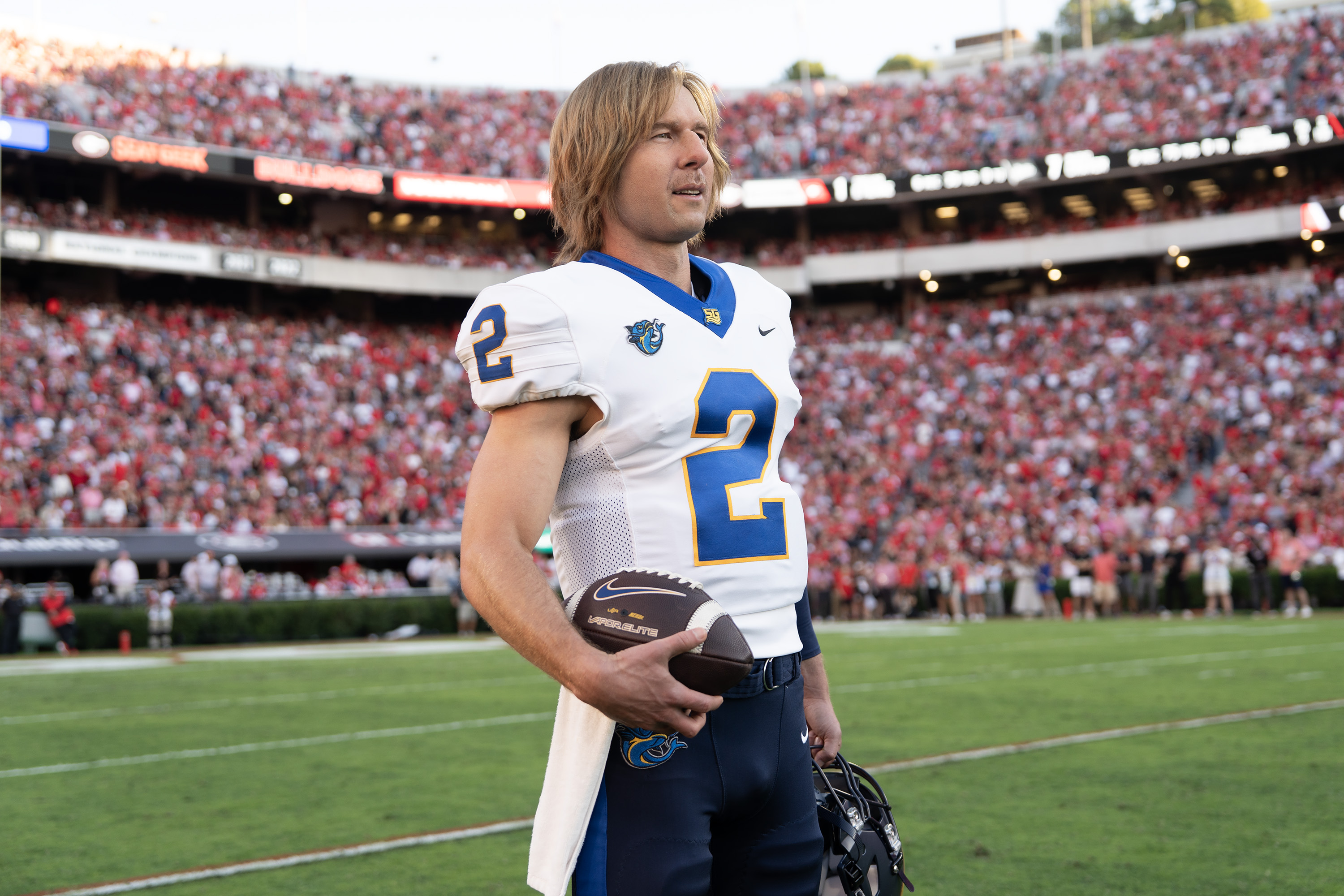 CHAD POWERS - “6TH QUARTER” - On the eve of the biggest game of the season, the truth about Chad Powers threatens to emerge. (Disney/Daniel Delgado Jr.) GLEN POWELL