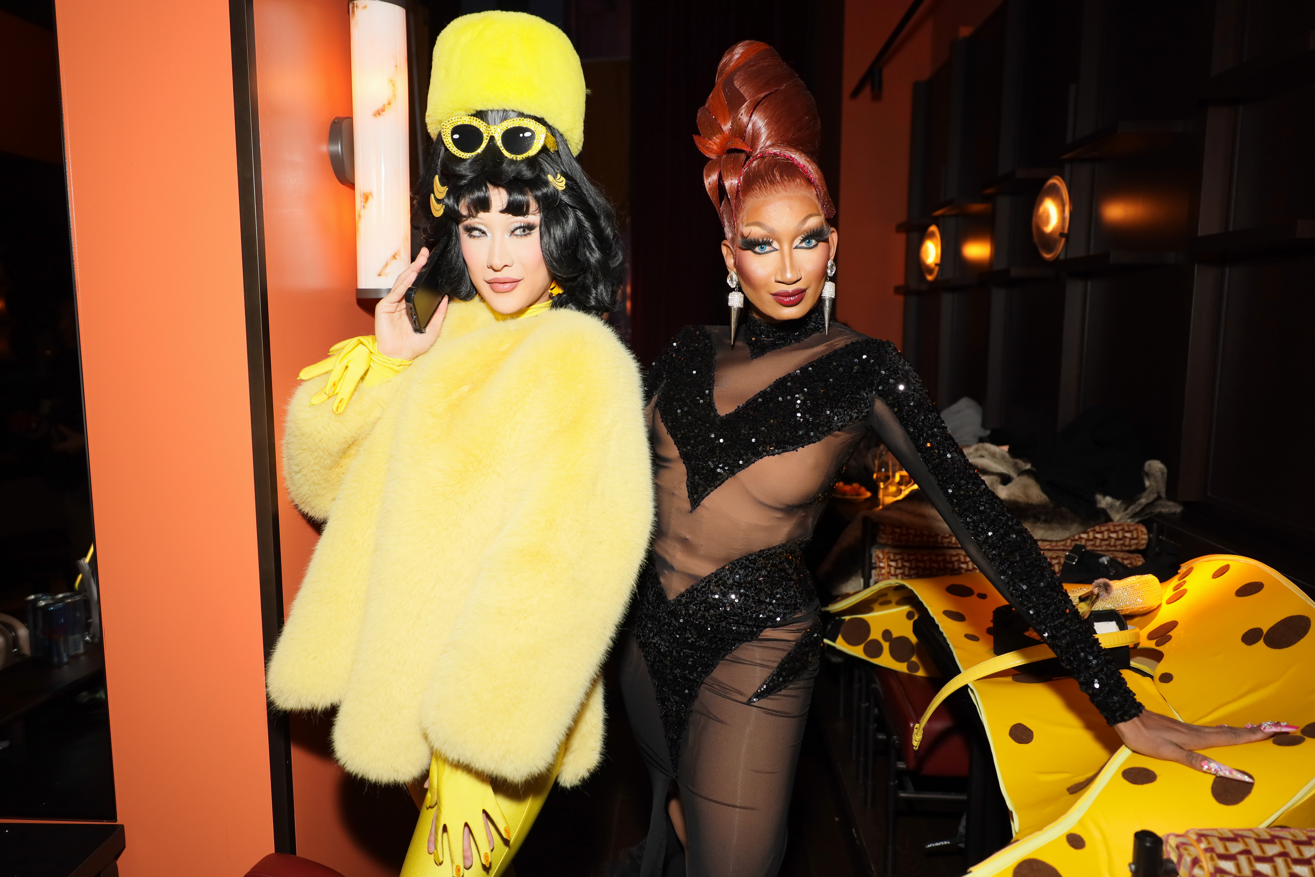 NEW YORK, NEW YORK - DECEMBER 09: Nymphia Wind and Angela Paris VanMichaels attend RuPaul's Drag Race S18 Premiere Event at Aqua New York on December 09, 2025 in New York City. (Photo by Santiago Felipe/Getty Images for MTV)