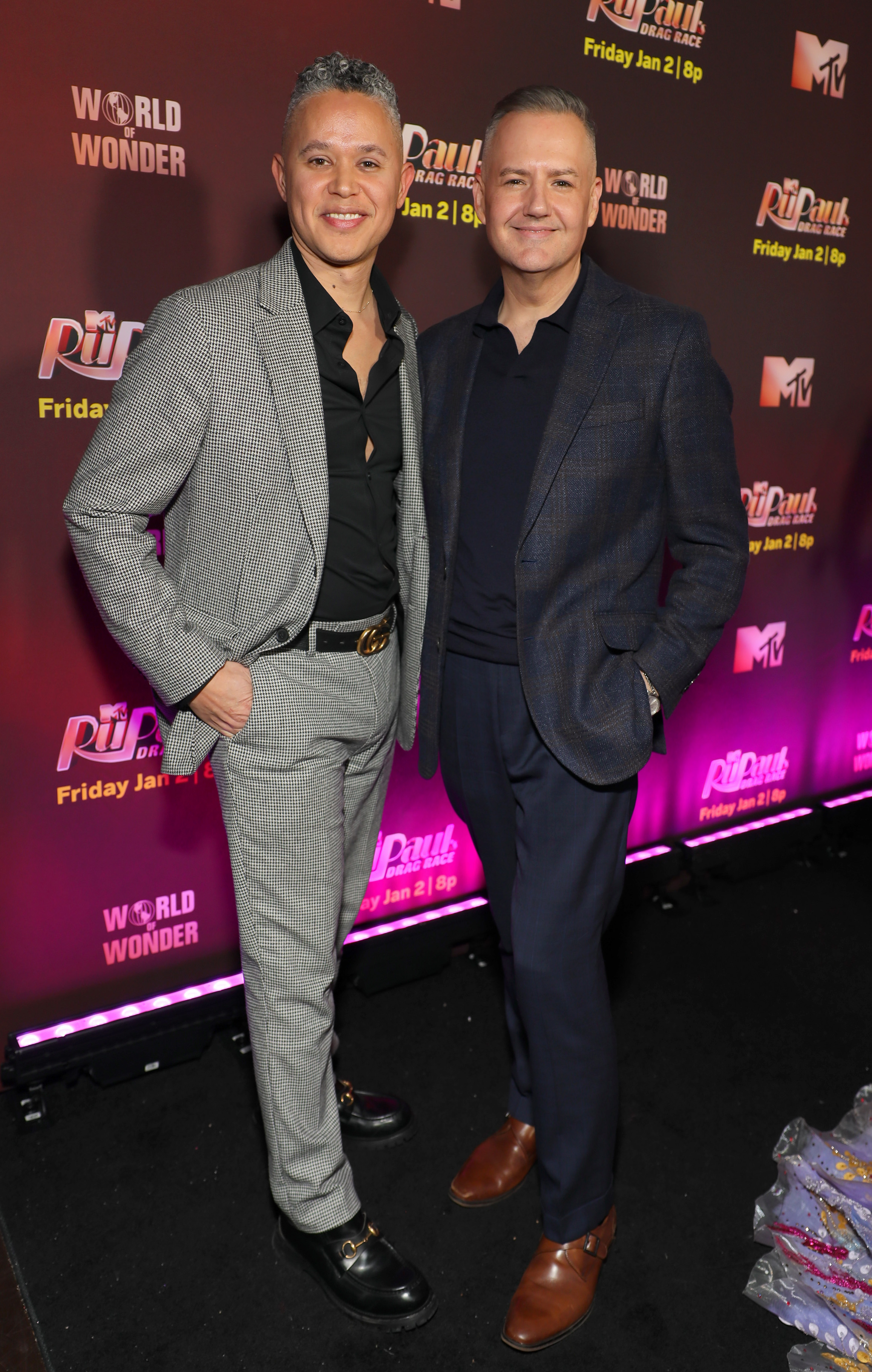 NEW YORK, NEW YORK - DECEMBER 09: Dr. Wellington Garcia-Mathews and Ross Mathews attend RuPaul's Drag Race S18 Premiere Event at Aqua New York on December 09, 2025 in New York City. (Photo by Santiago Felipe/Getty Images for MTV)