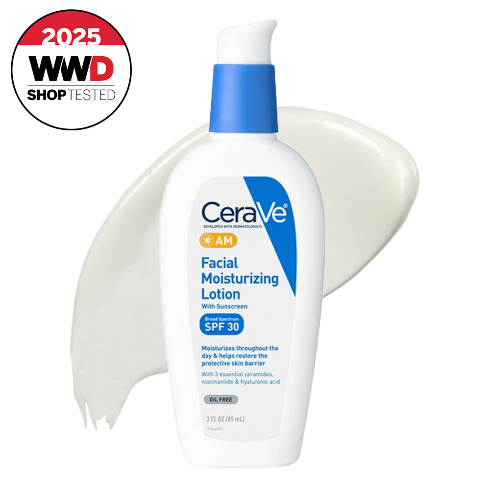 blue and white container of sunscreen